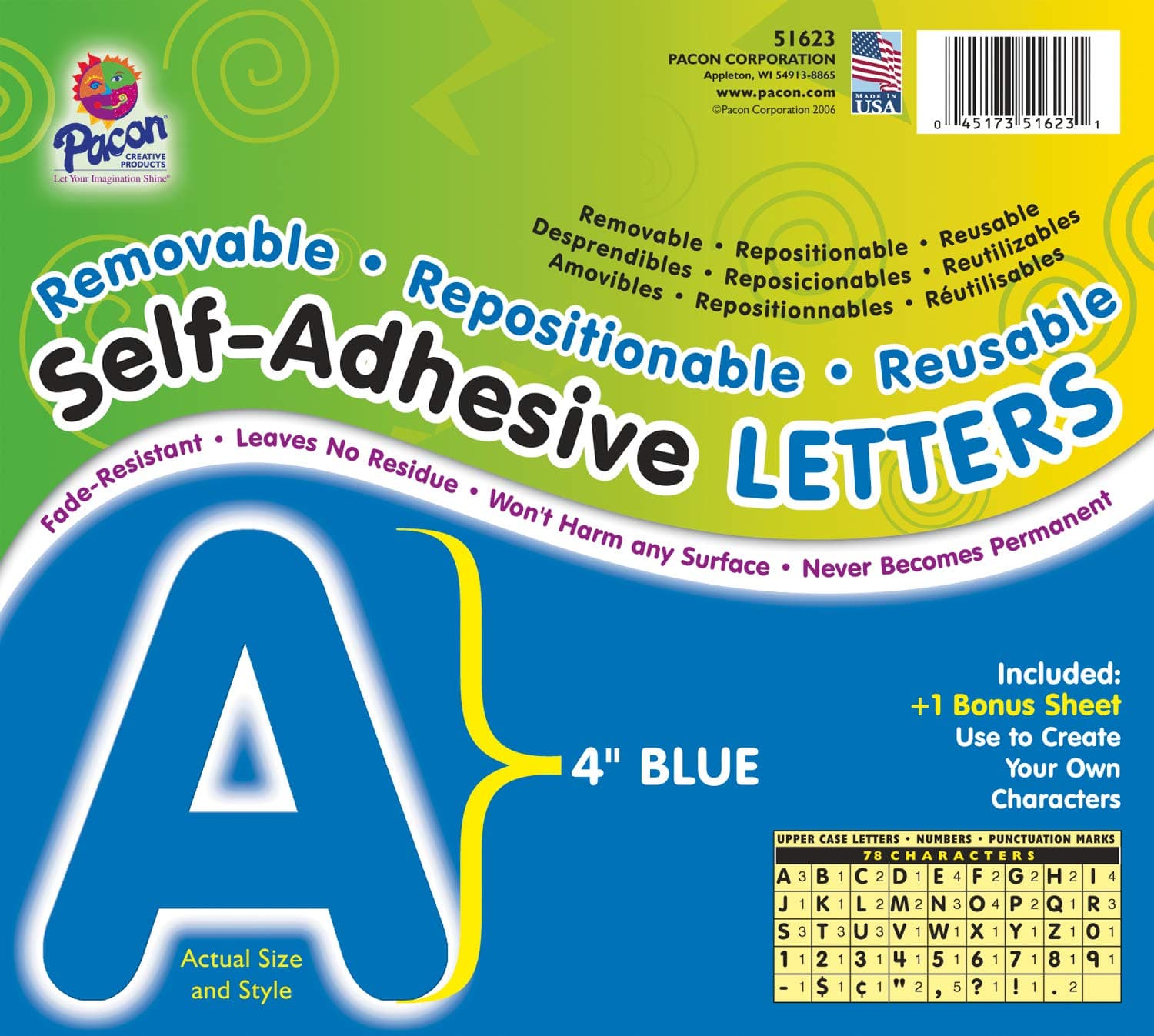 Pacon Letters, 4-Inch, Blue-12 (0051623)