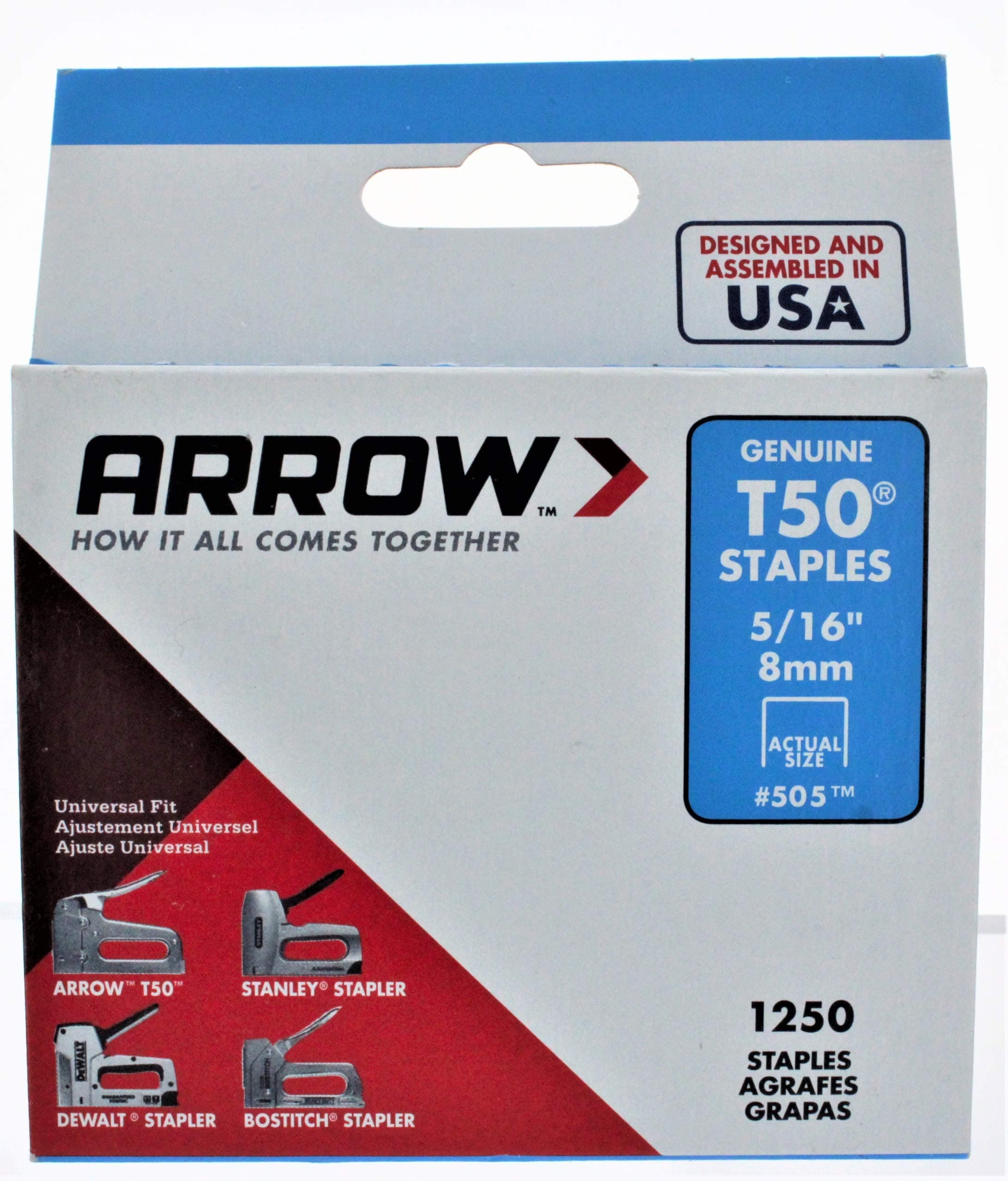 Arrow Fastener 505 12 Pack 5/16in. T50 Heavy Duty Staples, 1,250 Staples Per Pack