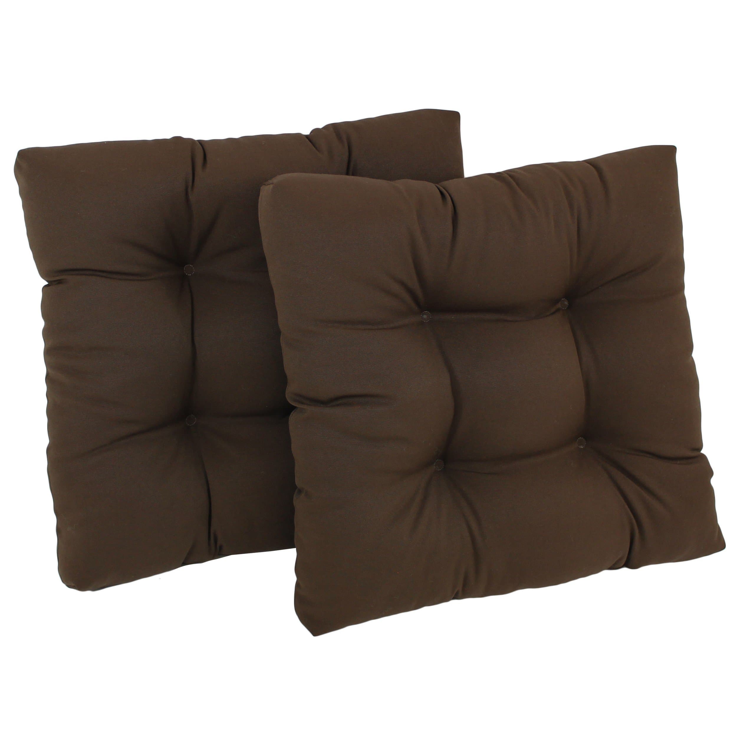 Blazing Needles Twill Square Tufted Dining Chair Cushions (Set of 2), 19", Chocolate