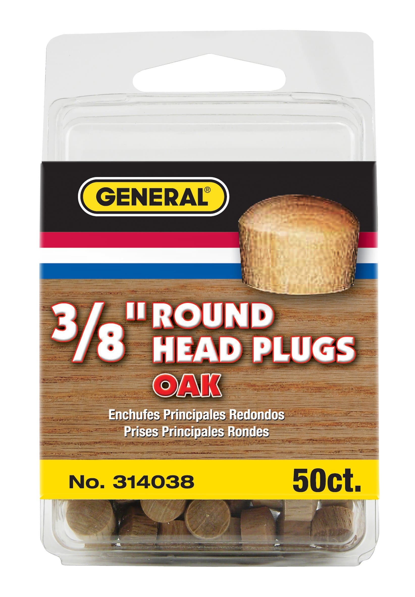 General Tools 314038 Round Head Plugs, 3/8-Inch, Oak, 50-Pack