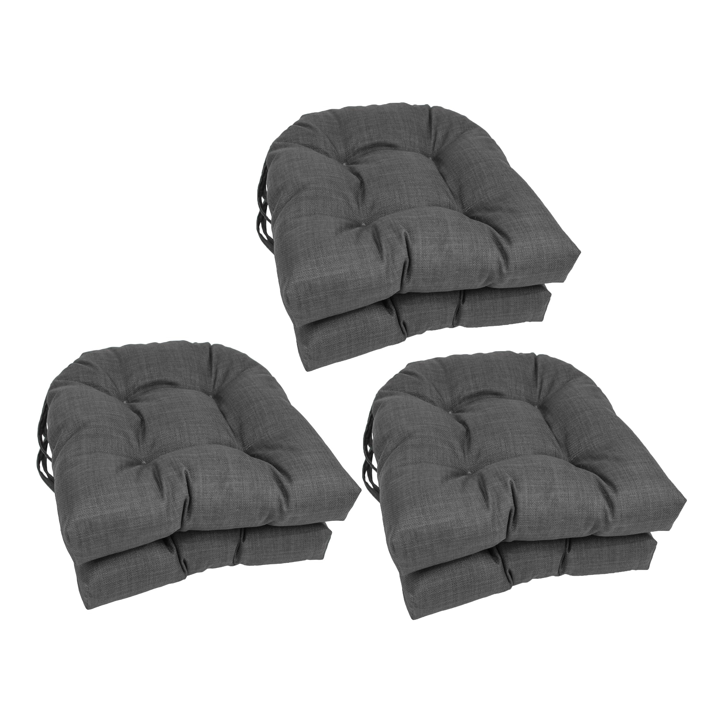 Blazing Needles 16-inch Solid Rounded Back Tufted Outdoor Chair Cushion, 16 x 16, Cool Gray 6 Count