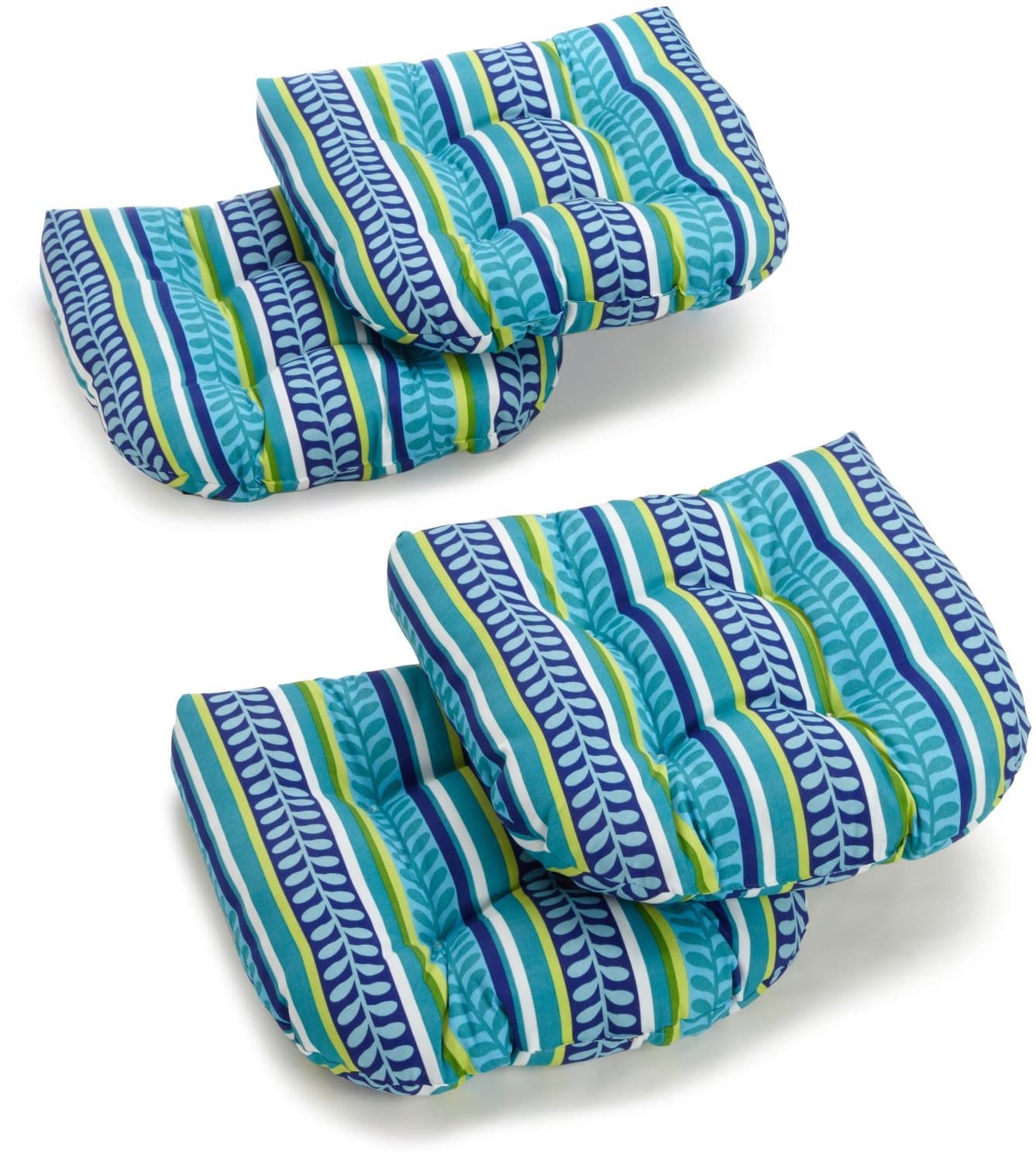Blazing Needles 19-inch U-Shaped Spun Polyester Outdoor Tufted Dining Chair Cushions (Set of 4) Pike Azure