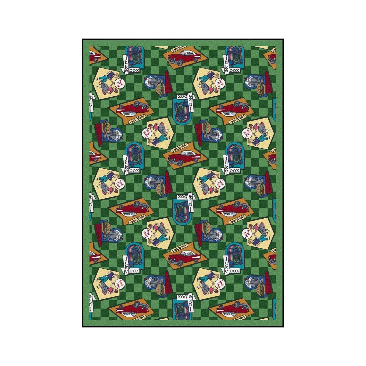 Joy Carpets Kaleidoscope Fabulous Fifties Whimsical Area Rugs, Green
