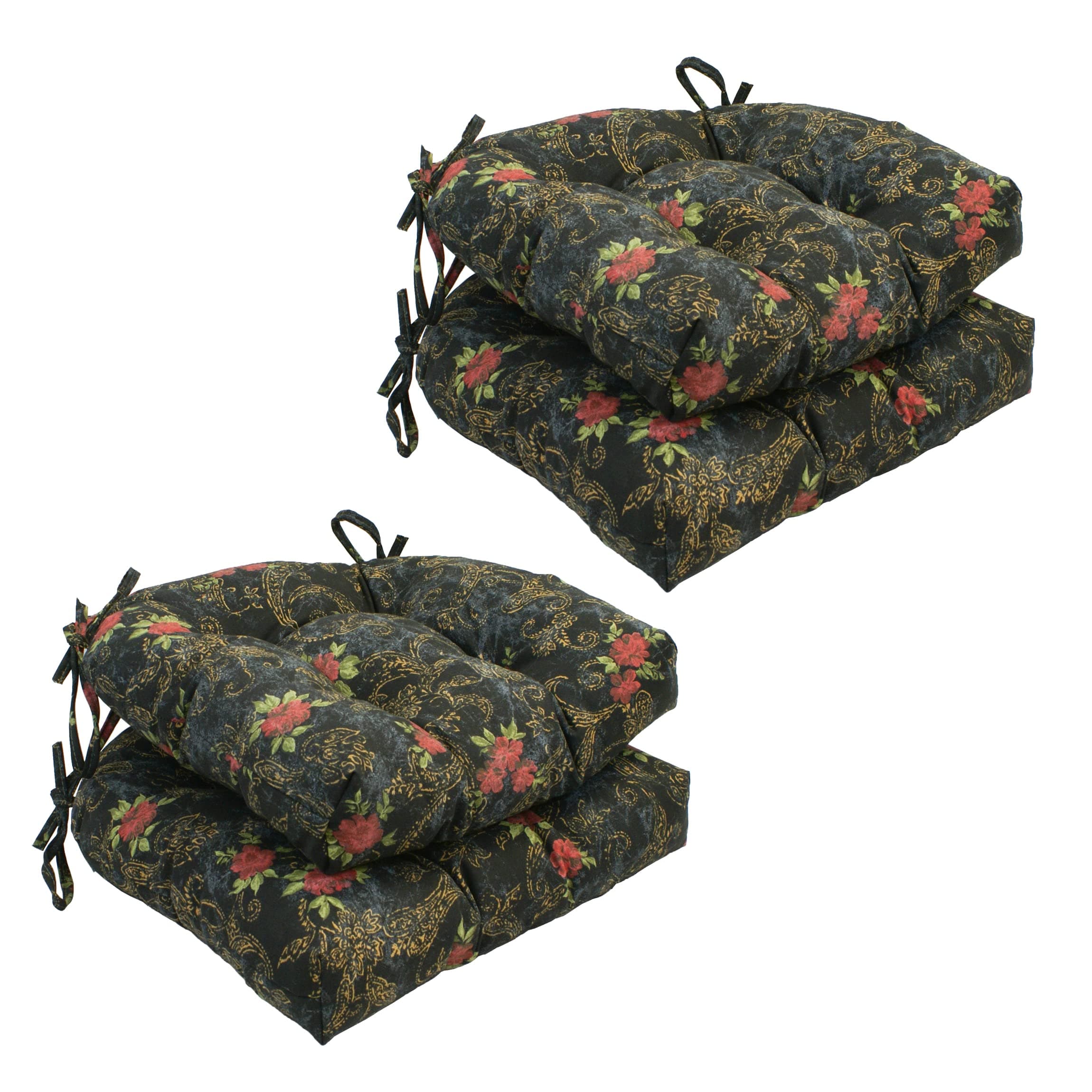 Blazing Needles 16-inch U-Shaped Chair Cushion, 16" x 16", Midnight Rosebud, 4 Count