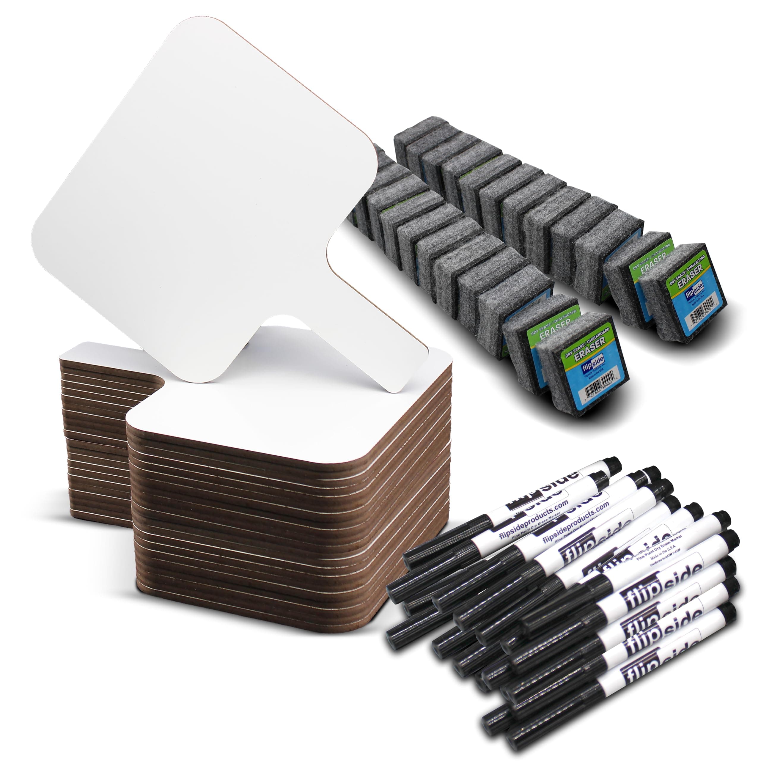 Flipside Products - Rectangular Dry Erase Answer Paddle + Pen + Student Eraser - Class Pack of 24 Sets
