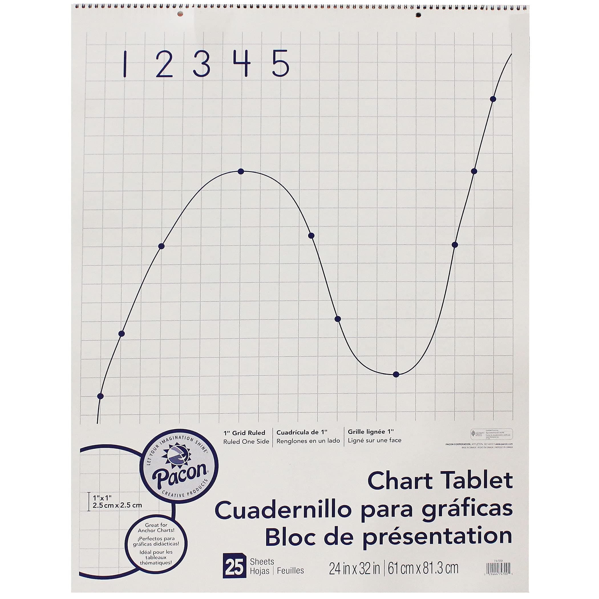 Pacon Chart Tablet, Spiral Bound, Grid Ruled 24" x 32", 25 Sheets