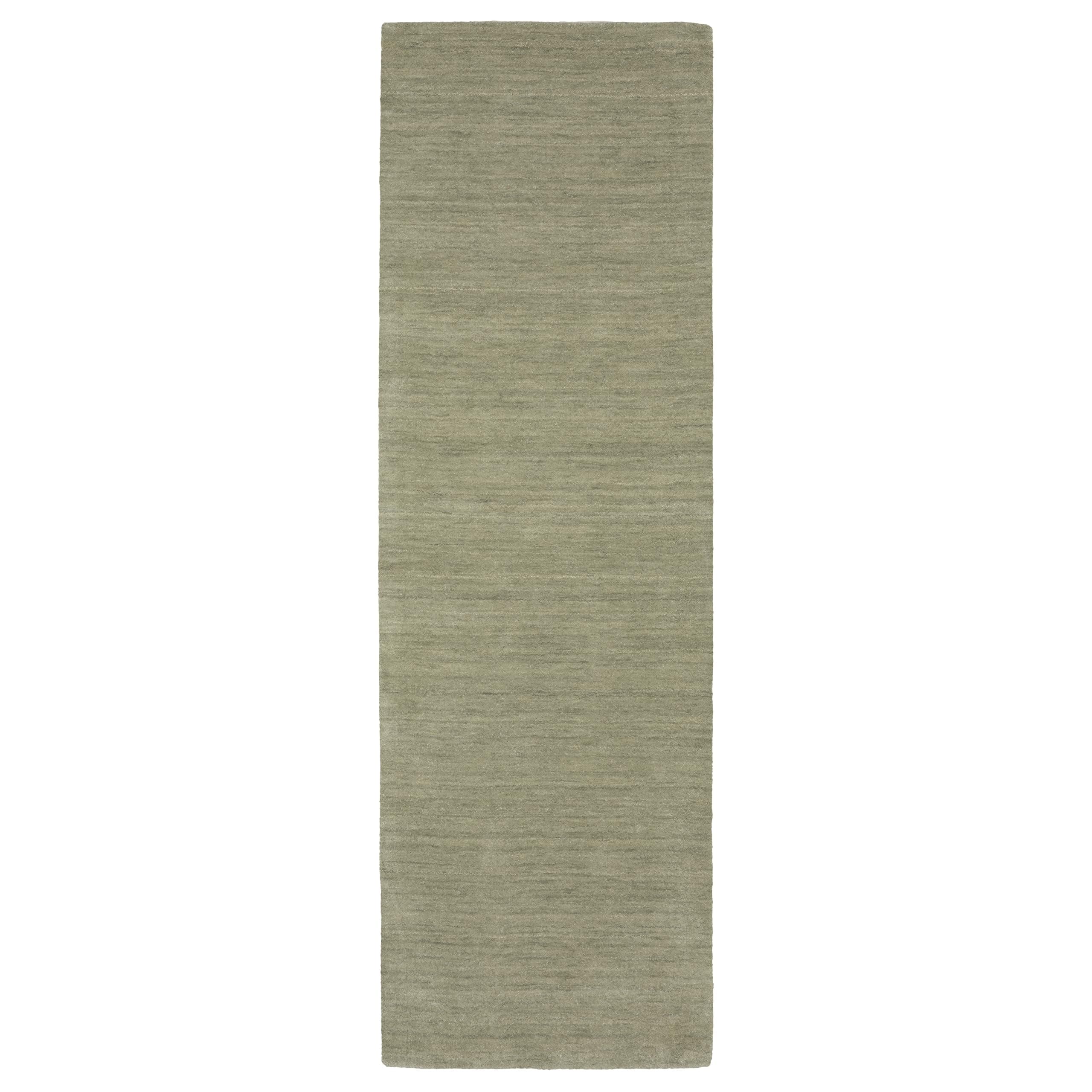 Oriental Weavers Aniston II Hand-Made Wool Area Rug - 27120-2'6" x 8' - in Solid Sage Green - Classic Casual Style, Hand-Made Wool Rugs, Entryway, Hallway Runner Rug