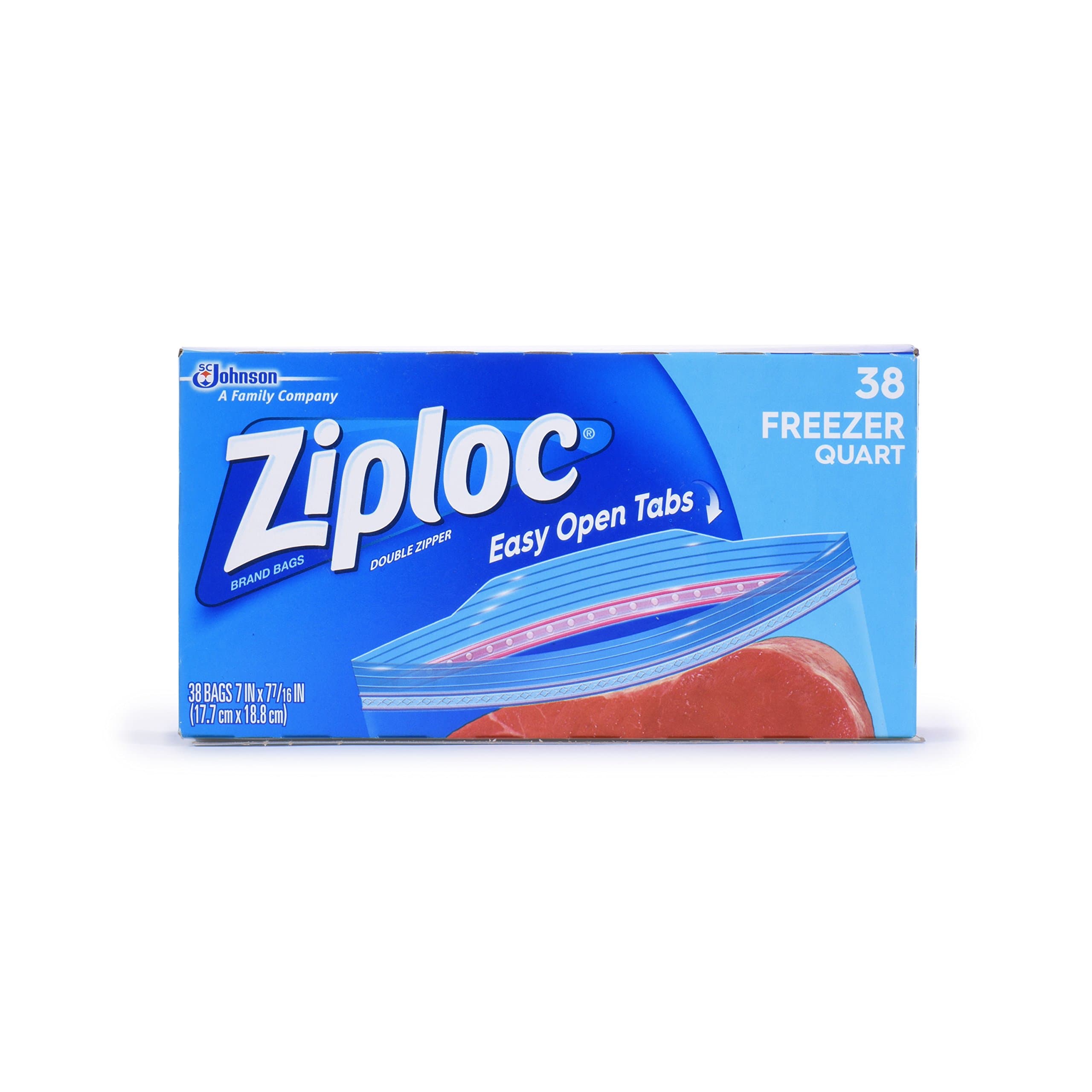 Ziploc Freezer Bags with New Grip 'n Seal Technology, Quart, 38 Count, Pack of 3 (114 Total Bags)