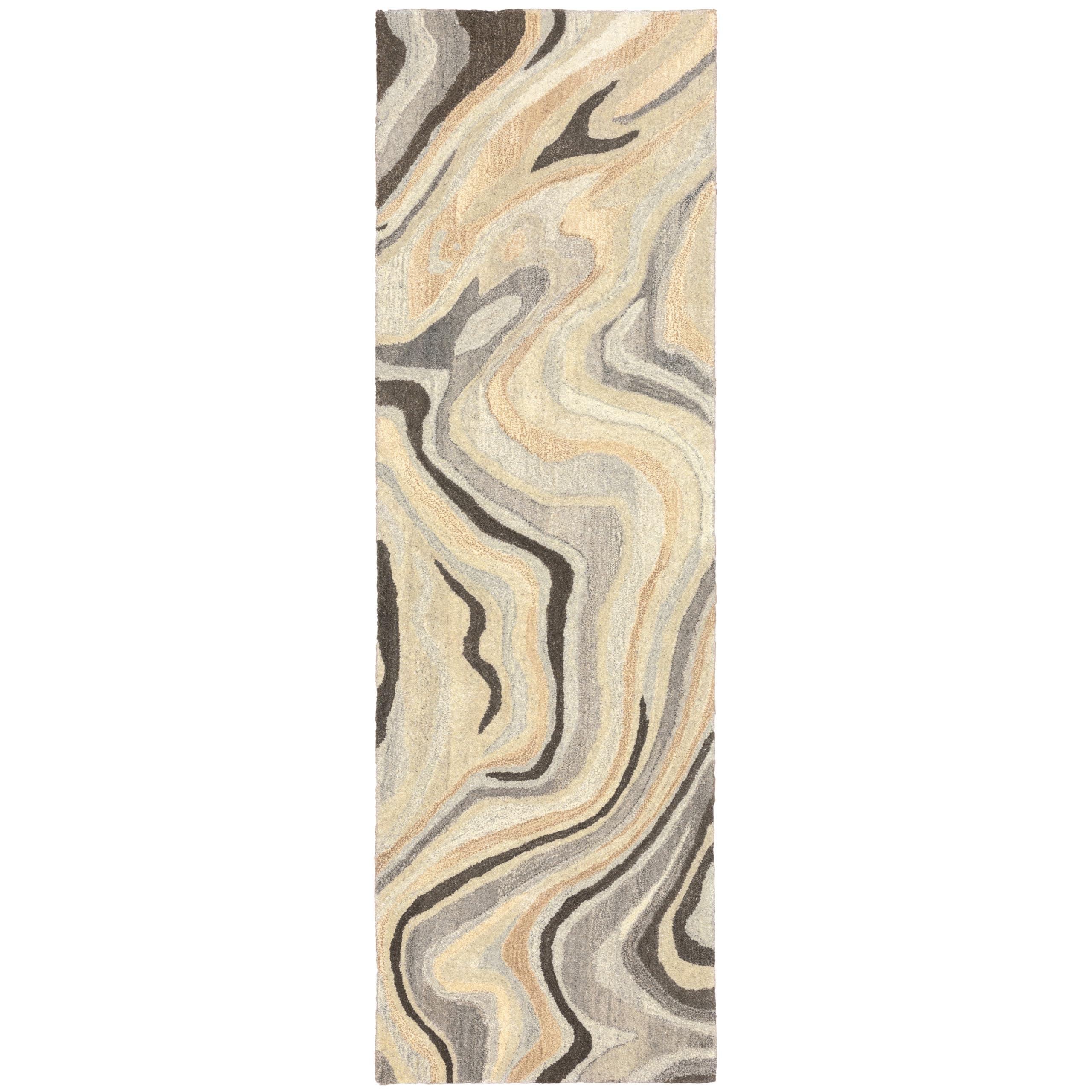 Oriental Weavers Anastasia Hand-made Wool Area Rug - 68007 - 2'6" x 8' - in Beige/ Charcoal - Modern Style, Hand-Made Wool Rugs, Entryway, Hallway Runner Rug