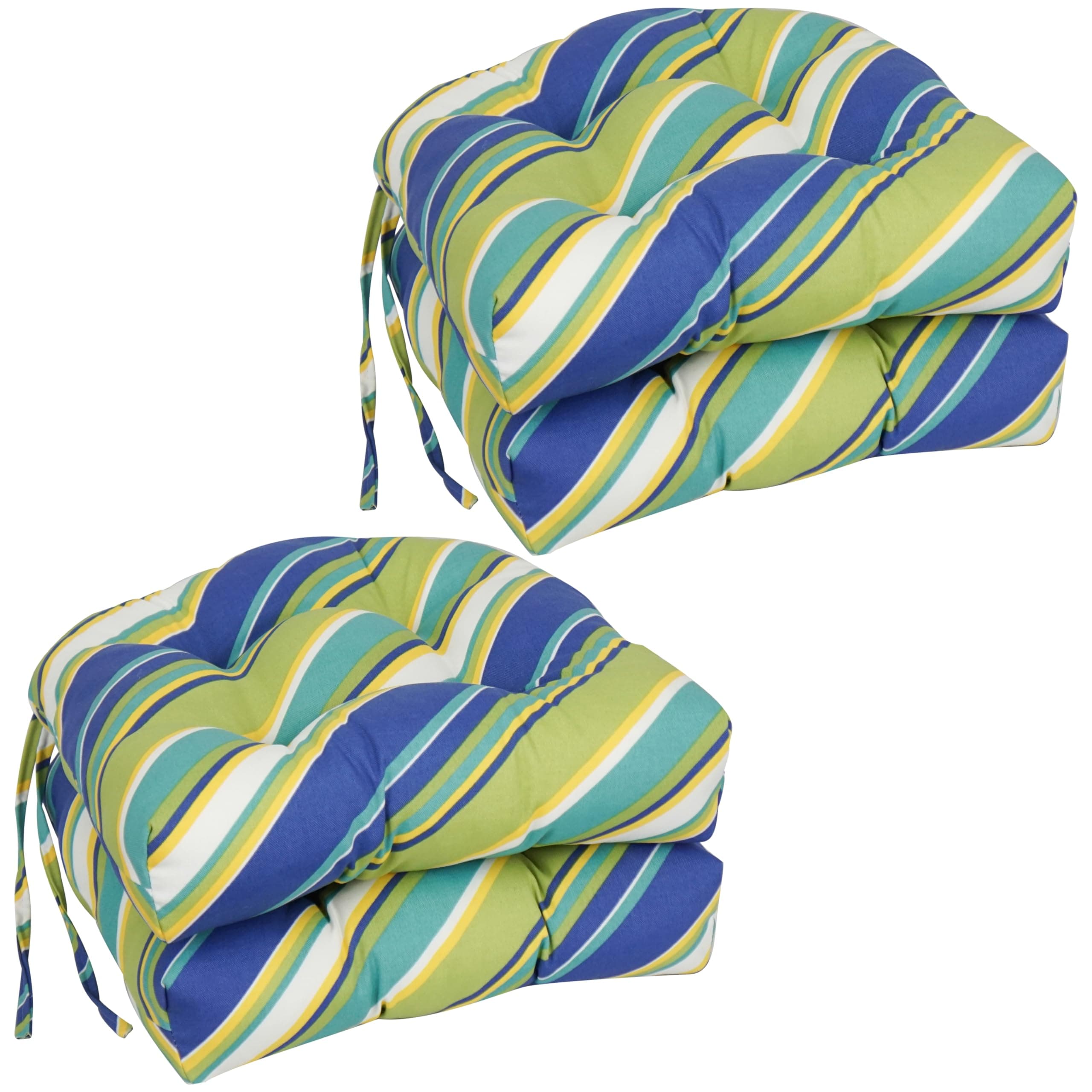 Blazing Needles 16-inch Rounded Back Tufted Outdoor Chair Cushion, Browning Sunblue, 16 x 16, 4 Count