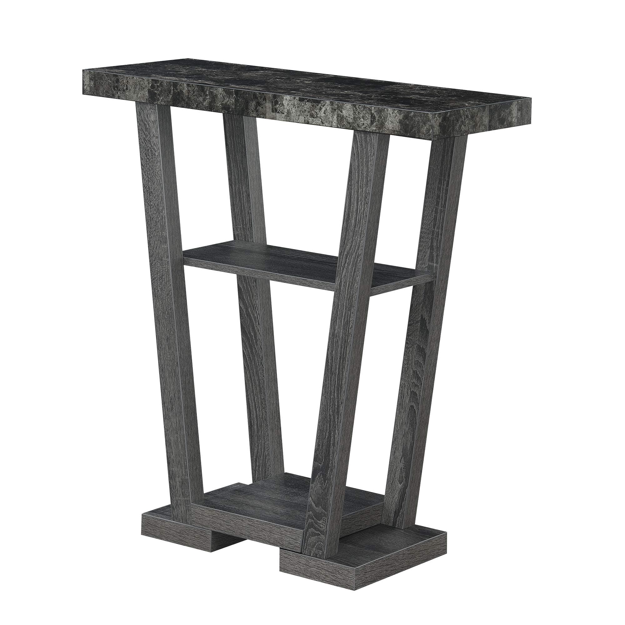 Convenience Concepts Newport V Console Table 31.5" - Modern Sofa Table with Storage Shelves, Narrow Entryway Hall Table for Living Room, Black Faux Marble/Weathered Gy