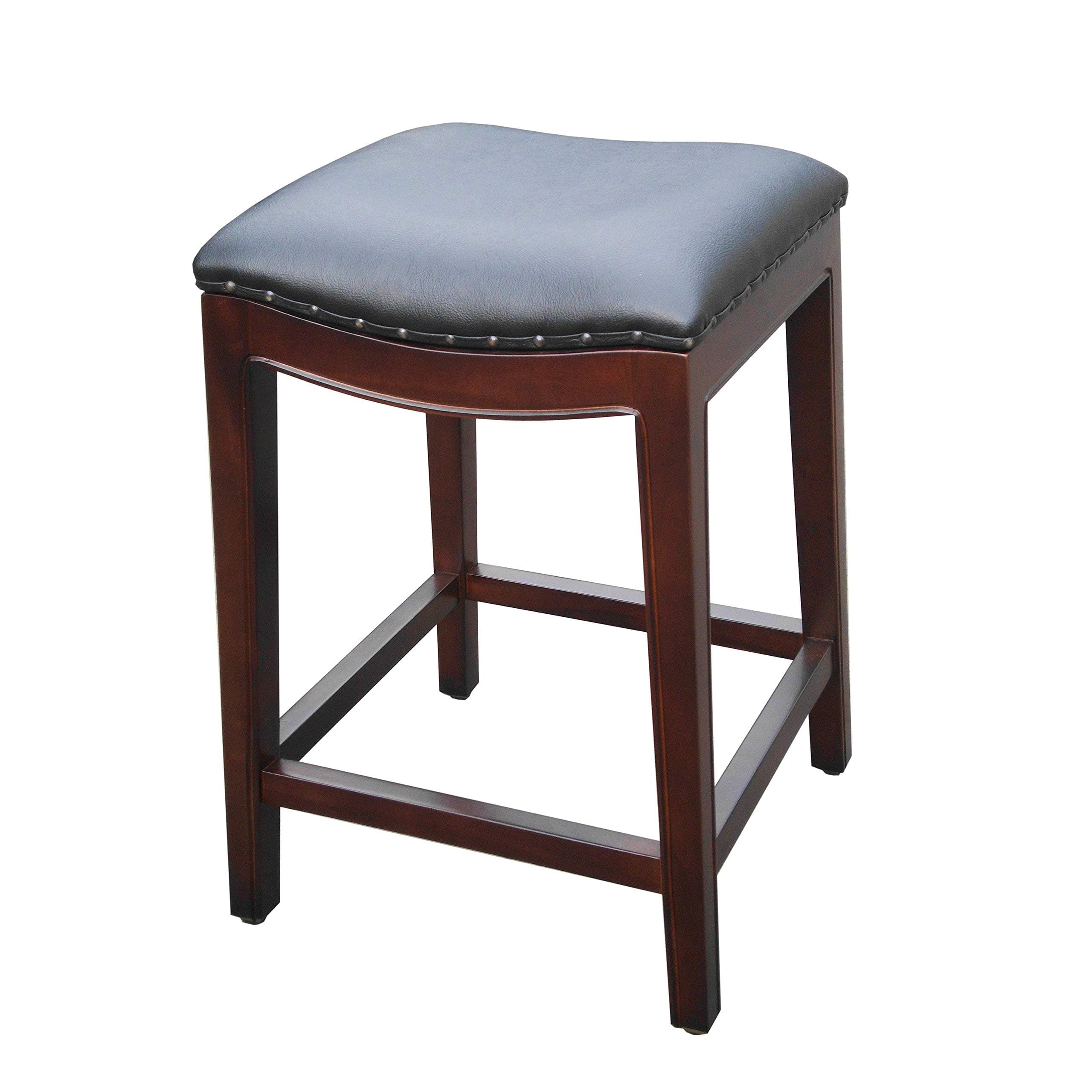 D-ART COLLECTION Bali Wave 24" Mahogany & Faux Leather Counter Stool in Brown