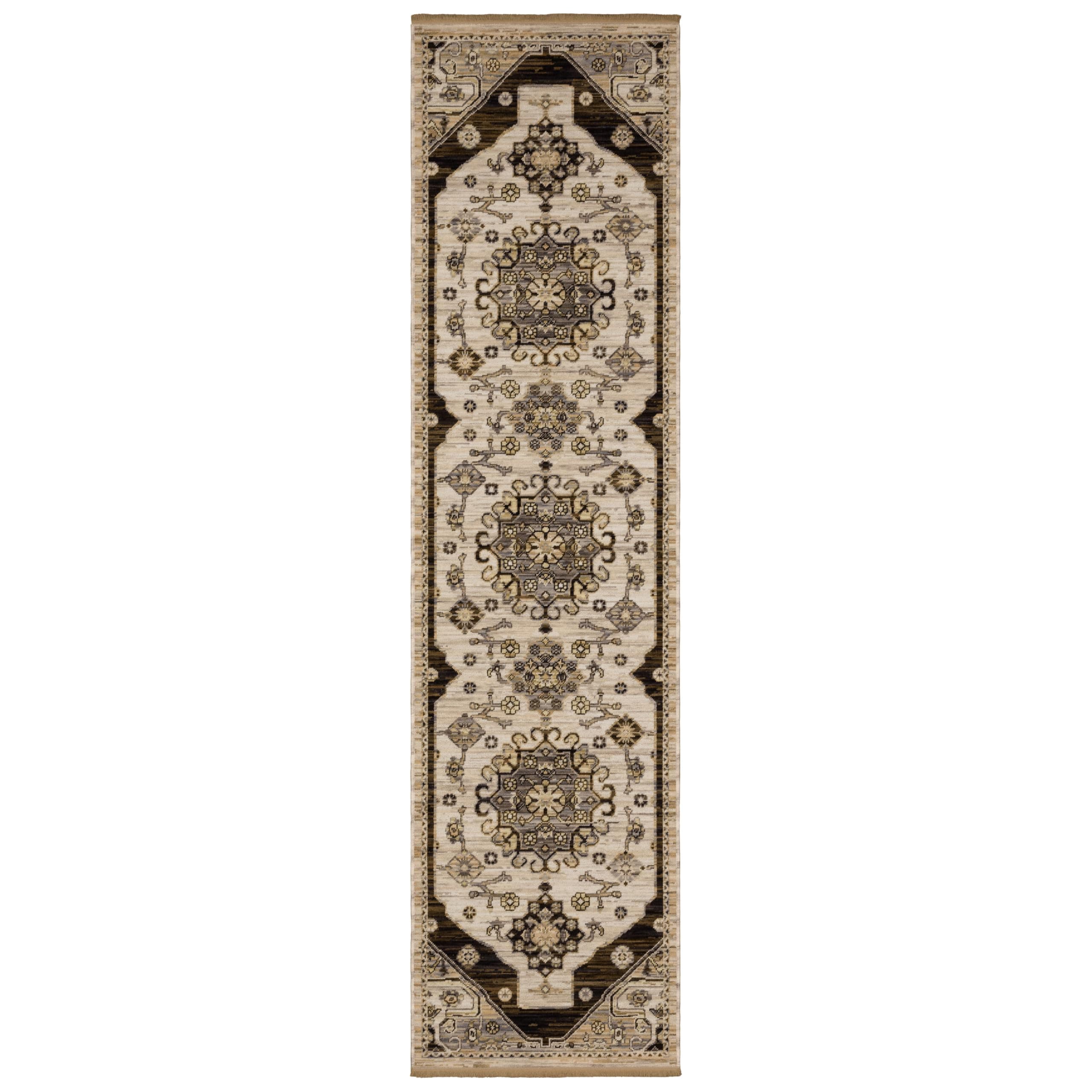 Oriental Weavers Acacia Machine Woven Area Rug - ACA04-2'6" x 10' - in Brown/Grey - Traditional Style Hallway, Entryway, Kitchen, Bathroom Rug