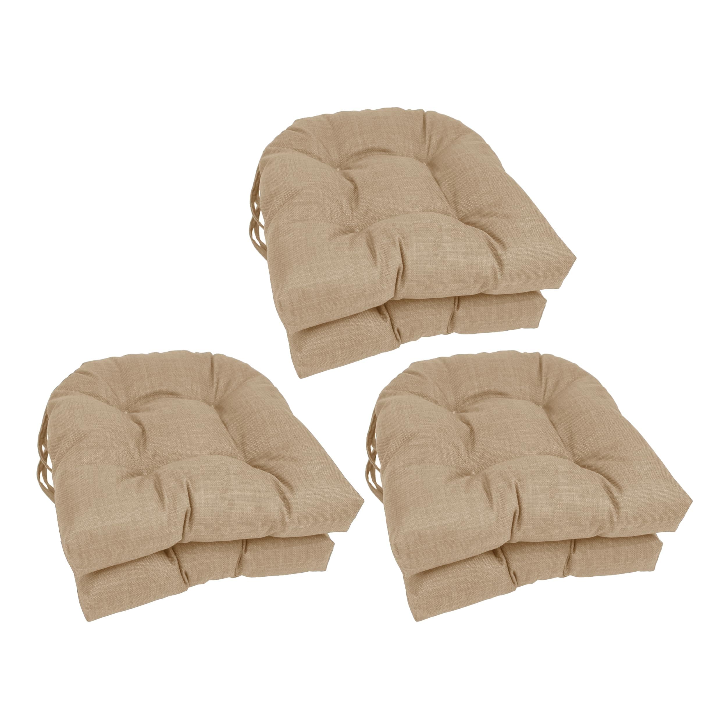 Blazing Needles 16-inch Solid Rounded Back Tufted Outdoor Chair Cushion, 16 x 16, Sandstone 6 Count