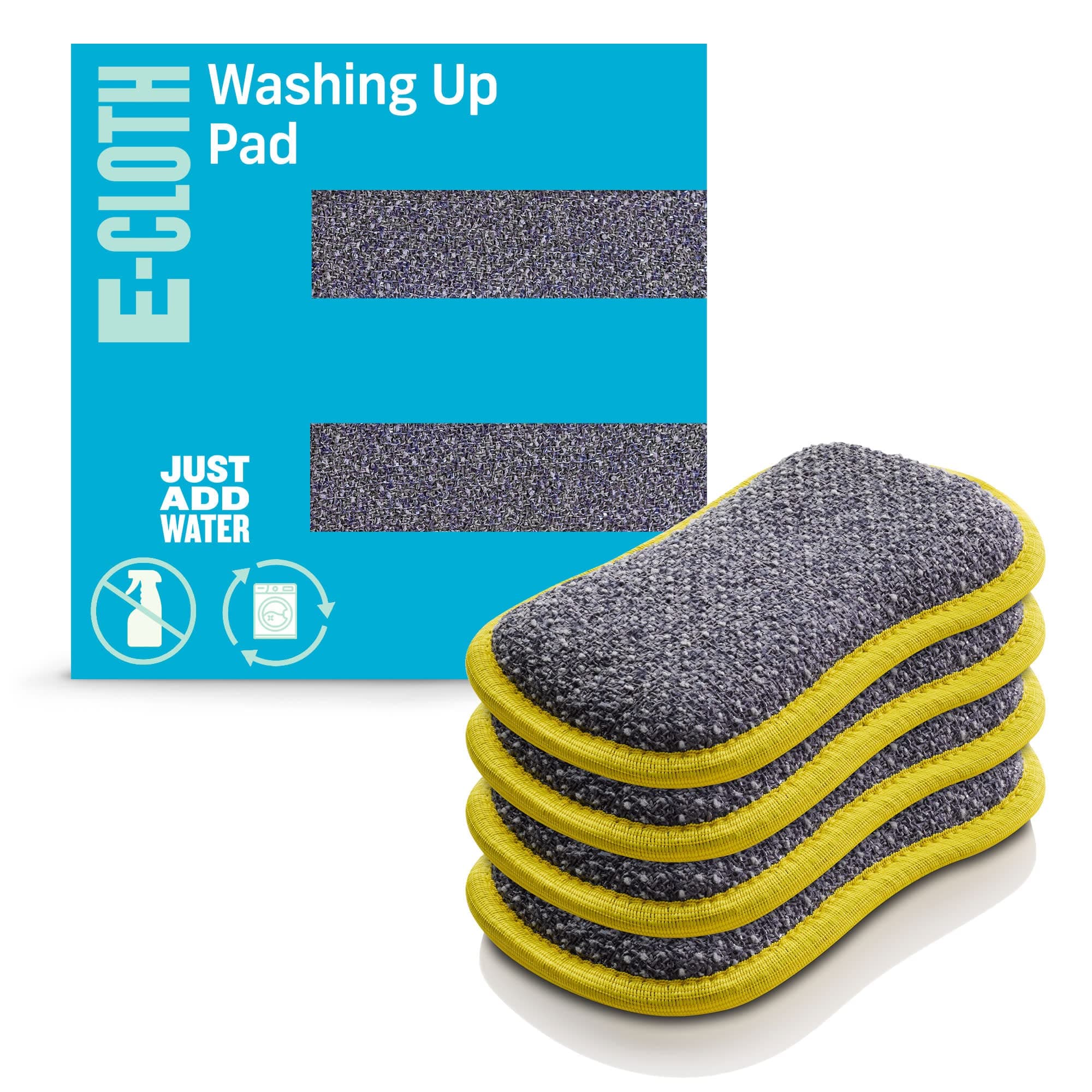 E-Cloth Washing Up Pad, Premium Microfiber Non-Scratch Kitchen Dish Scrubber Sponge, Ideal for Dish, Sink and Countertop Cleaning, 100 Wash Guarantee, Yellow, 4 Pack