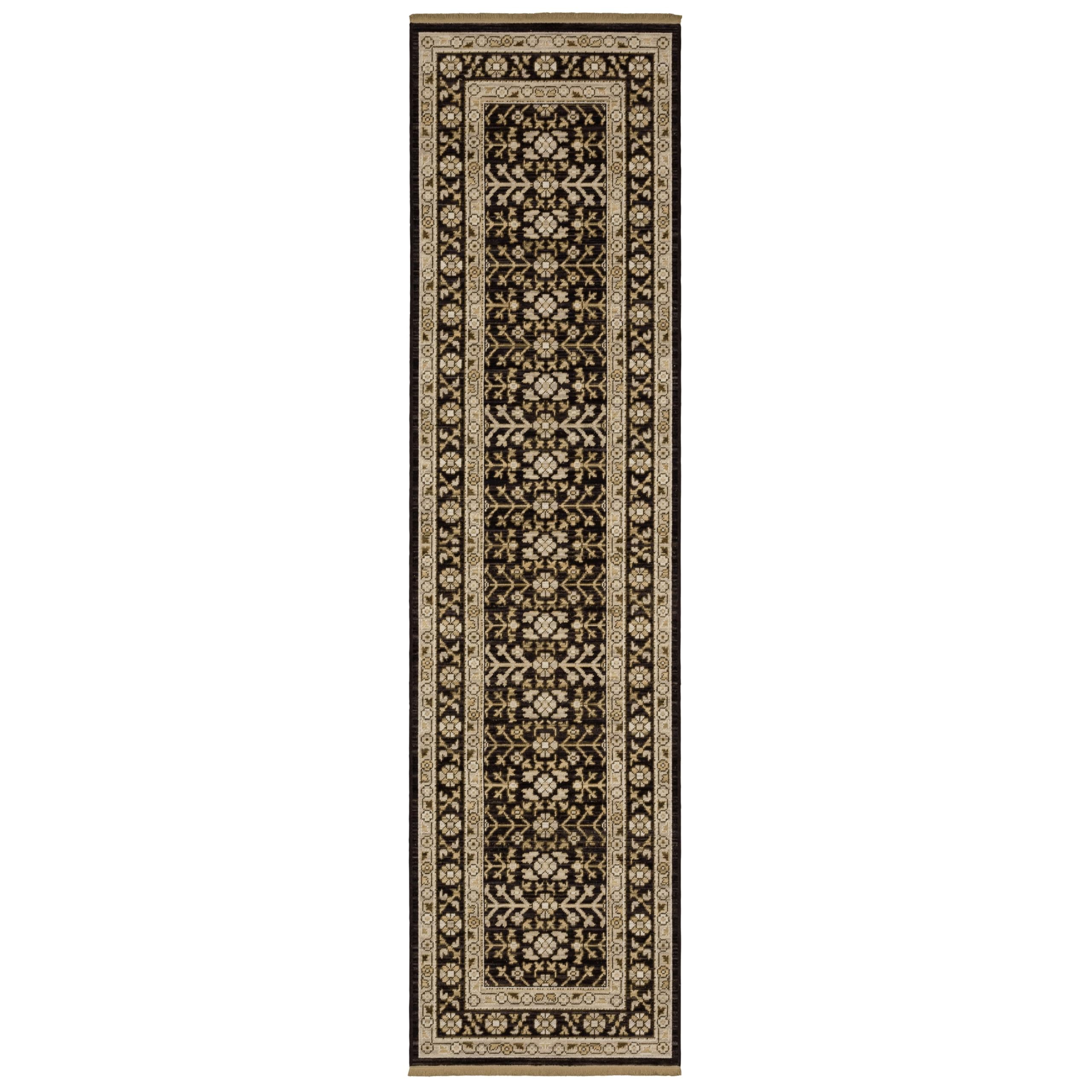 Oriental Weavers Acacia Machine Woven Area Rug - ACA10-2'6" x 10' - in Black/Beige - Traditional Style Hallway, Entryway, Kitchen, Bathroom Rug