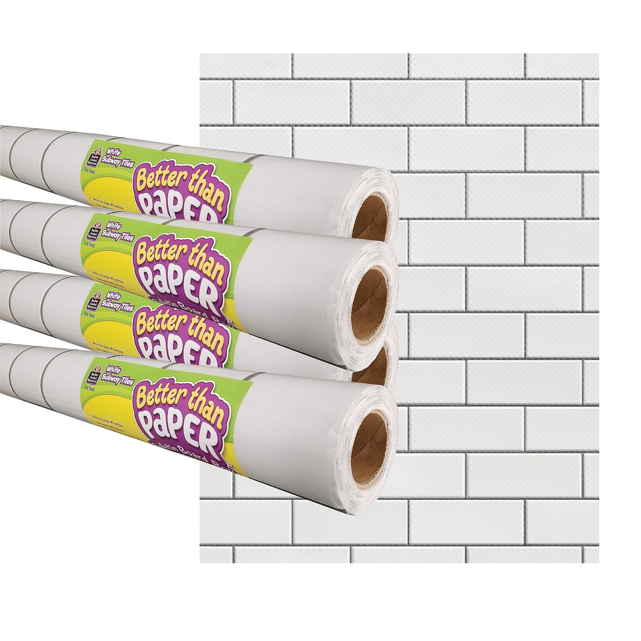 Teacher Created Resources Better Than Paper Bulletin Board Roll, 4' X 12', White Subway Tile, 4/Pack (Tcr32432)