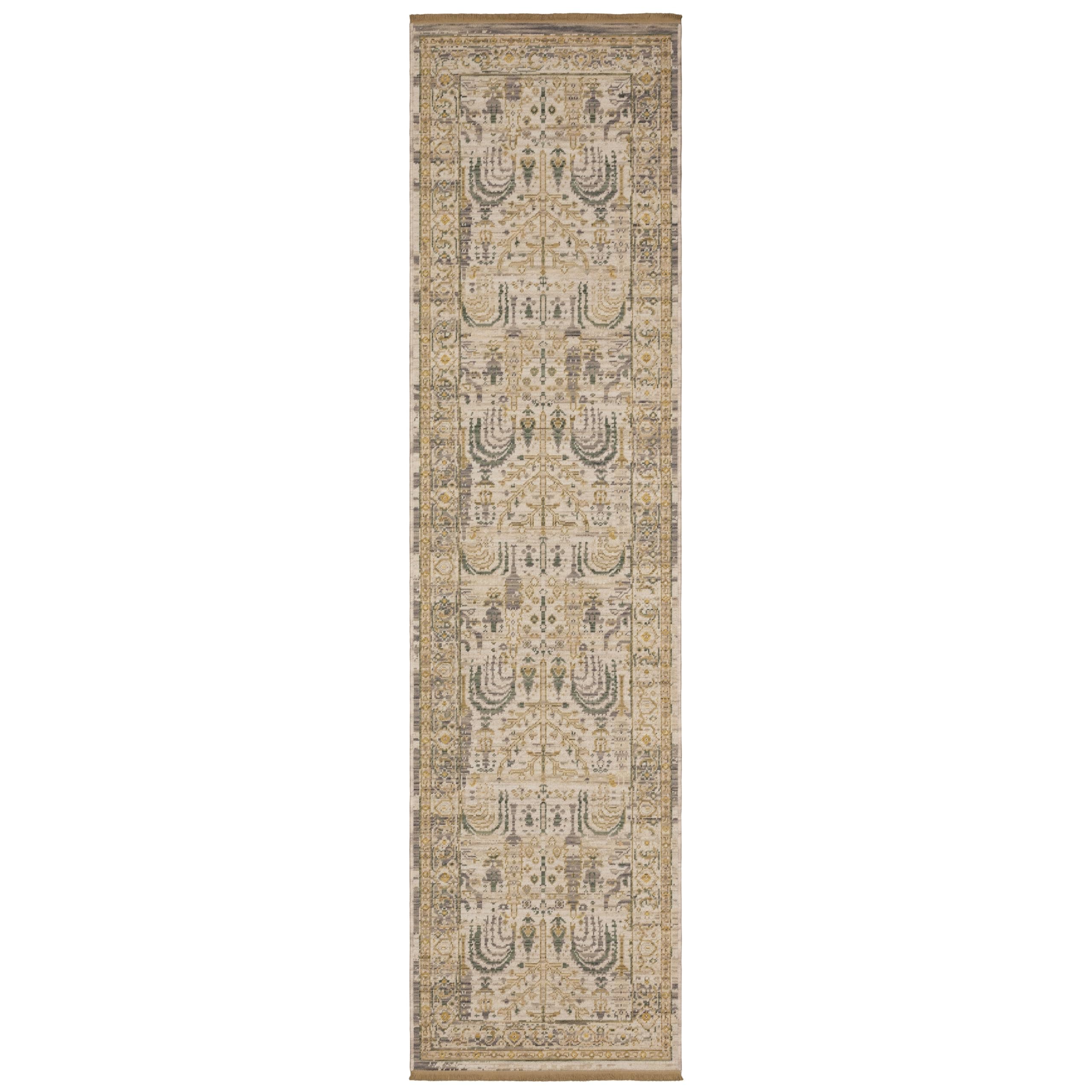 Oriental Weavers Acacia Machine Woven Area Rug - ACA14-2'6" x 10' - in Beige/Green - Traditional Style Hallway, Entryway, Kitchen, Bathroom Rug