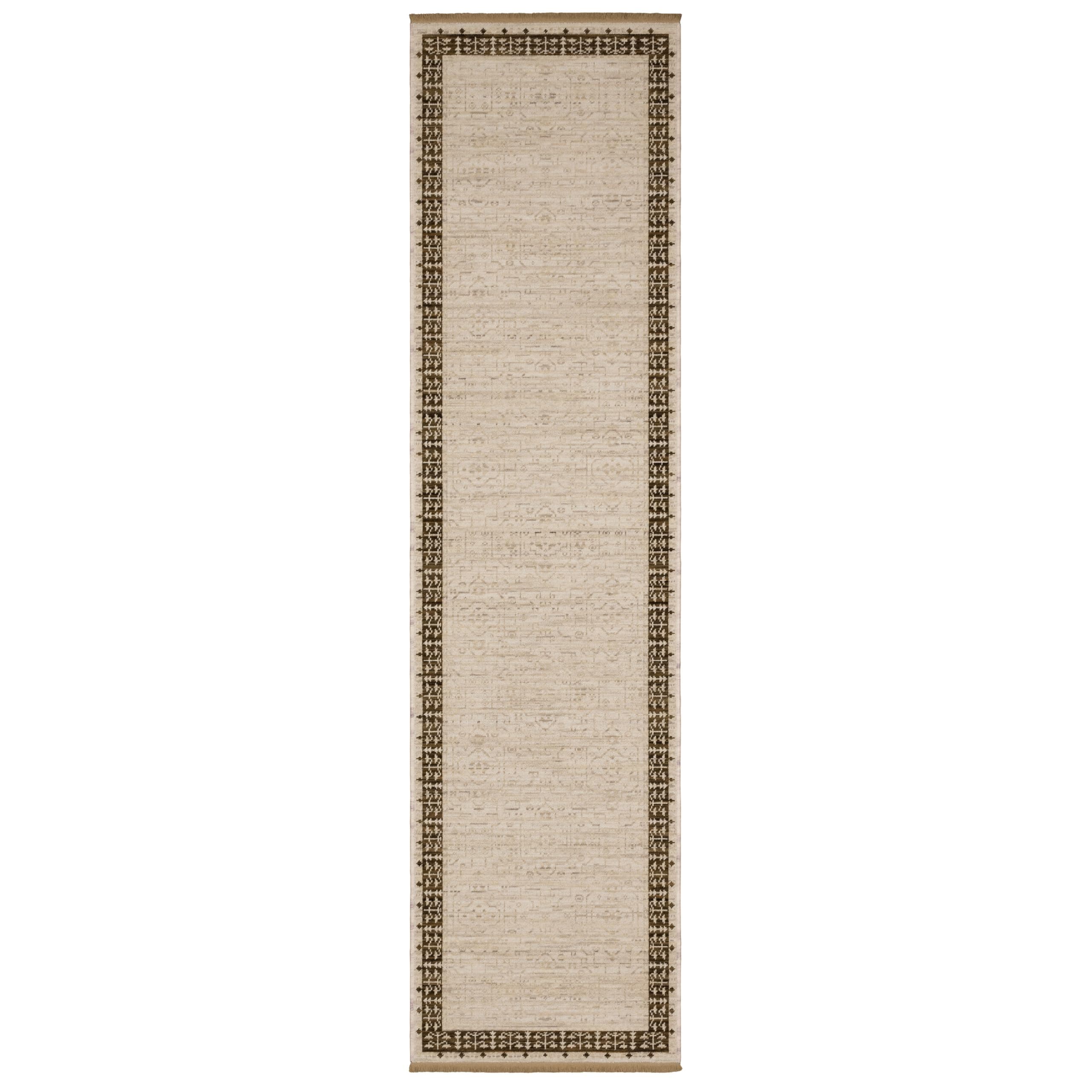 Oriental Weavers Acacia Machine Woven Area Rug - ACA02-2'6" x 10' - in Beige/Brown - Traditional Style Hallway, Entryway, Kitchen, Bathroom Rug