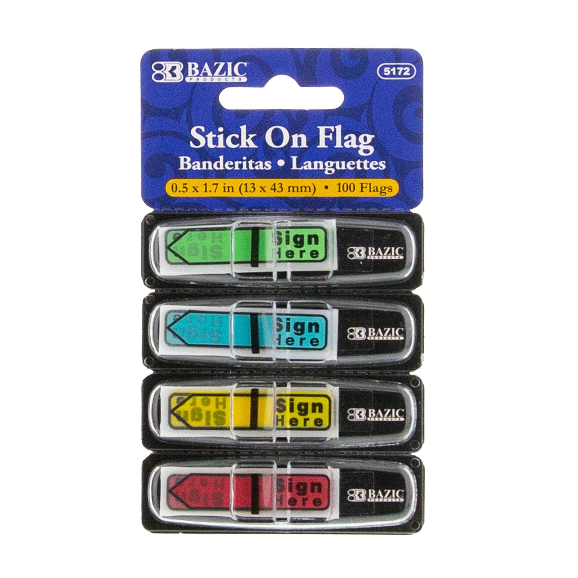 BAZIC Neon Page Markers Dispensers 0.5x1.7 Sign Here Neon Colored PET Arrow Flag Index Tabs, Page Bookmarks File Tab (100 Flags/Pack), 1-Pack