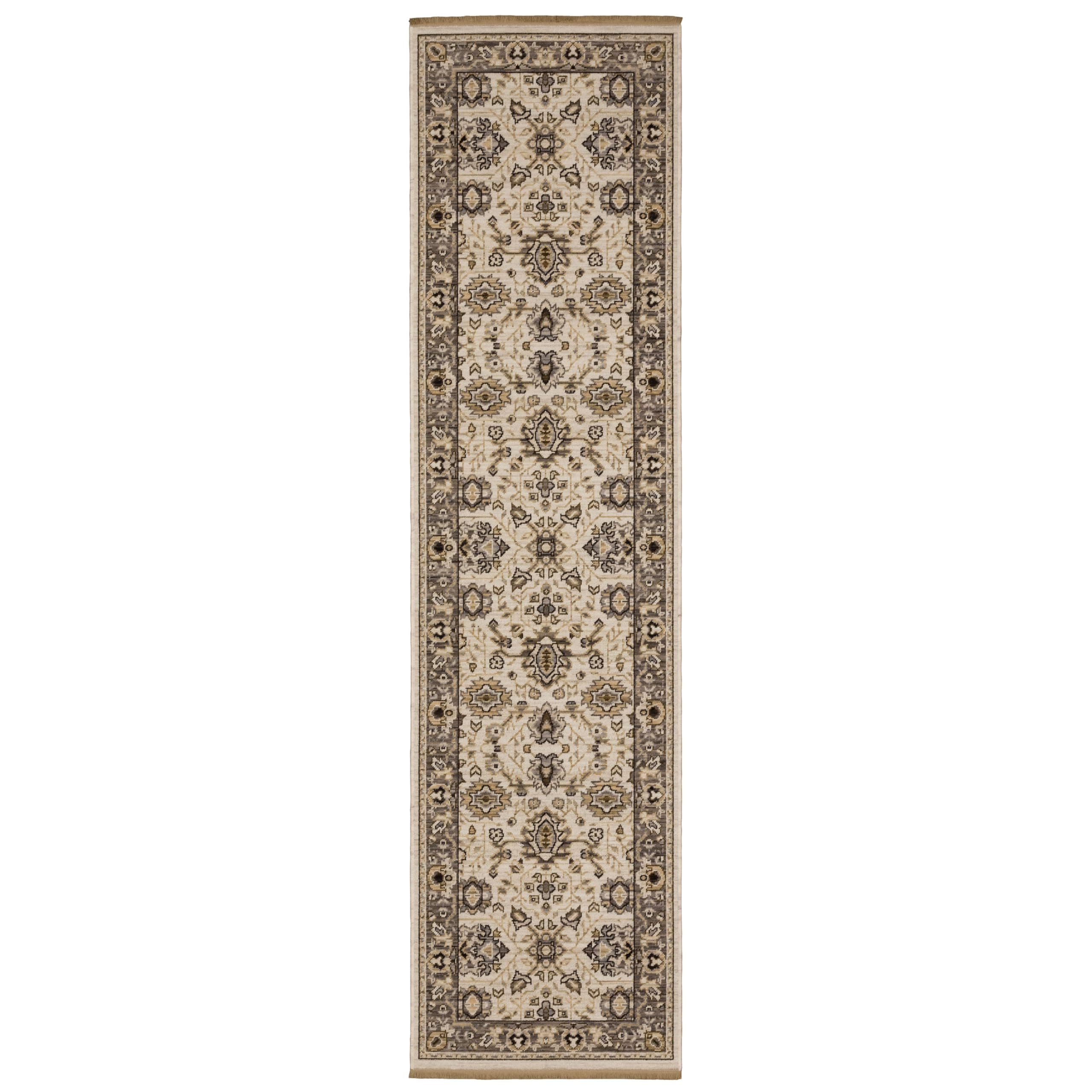 Oriental Weavers Acacia Machine Woven Area Rug - ACA06-2'6" x 10' - in Beige/Grey - Traditional Style Hallway, Entryway, Kitchen, Bathroom Rug
