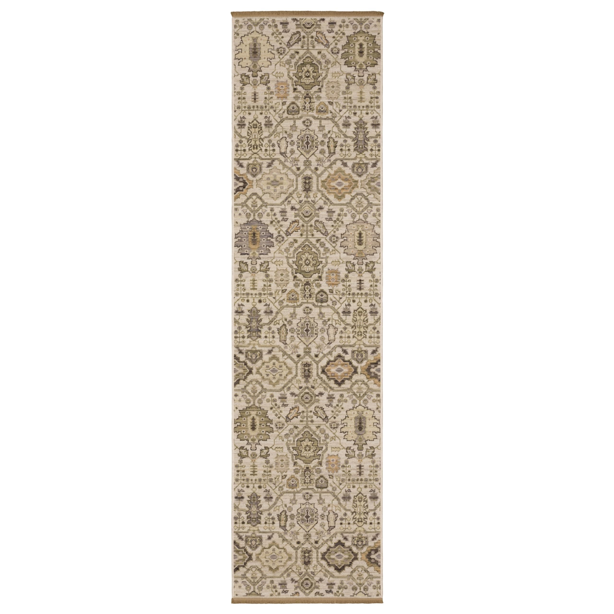 Oriental Weavers Acacia ACA16 - Machine Woven Area Rug - 2'6" x 10' - in Ivory/Gold - Traditional Style Hallway, Entryway, Kitchen, Bathroom Rug