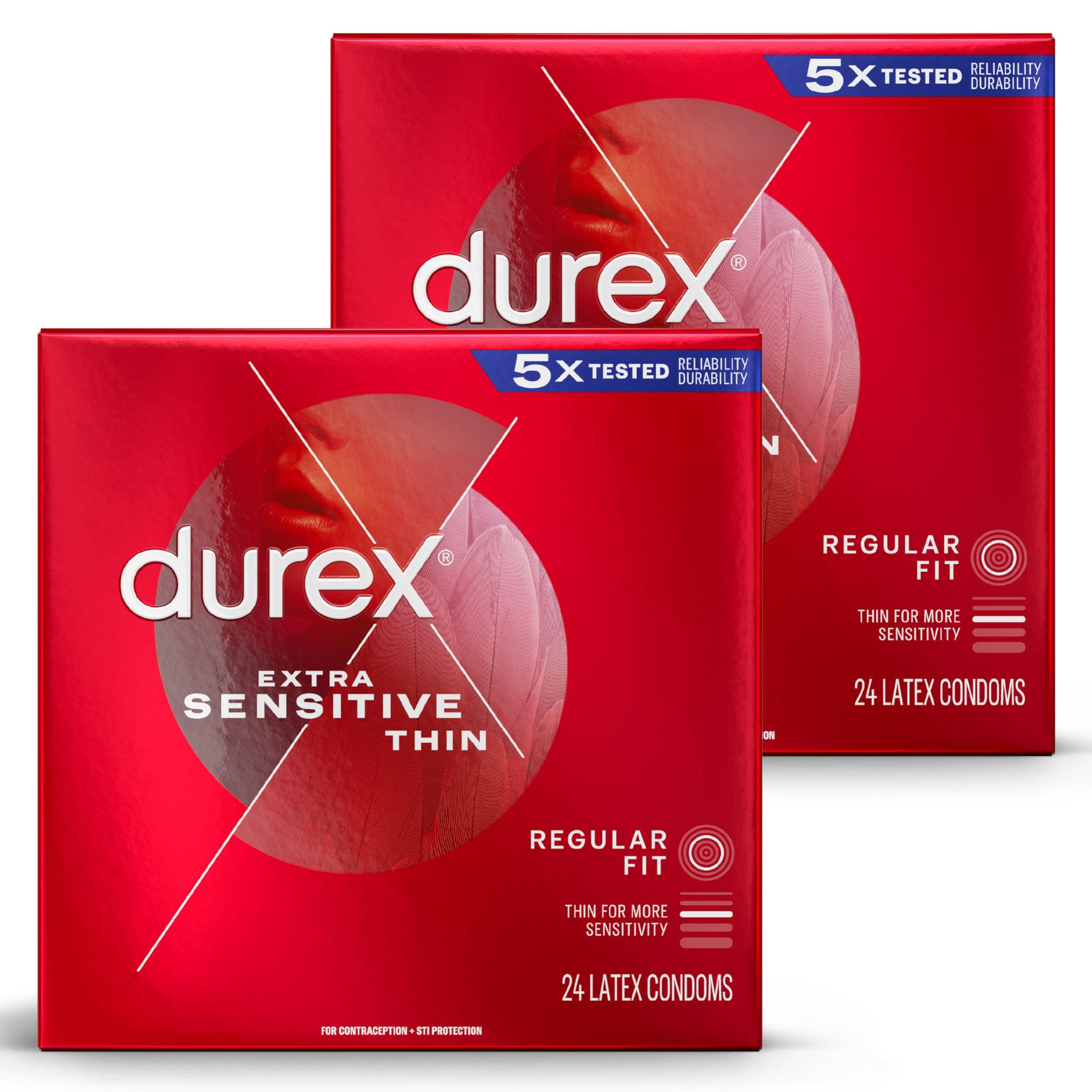 Durex Condoms, Extra Sensitive & Extra Lubricated Condoms, Ultra Fine, Natural Latex Condoms, (Packaging May Vary) , 24 Count (Pack of 2)