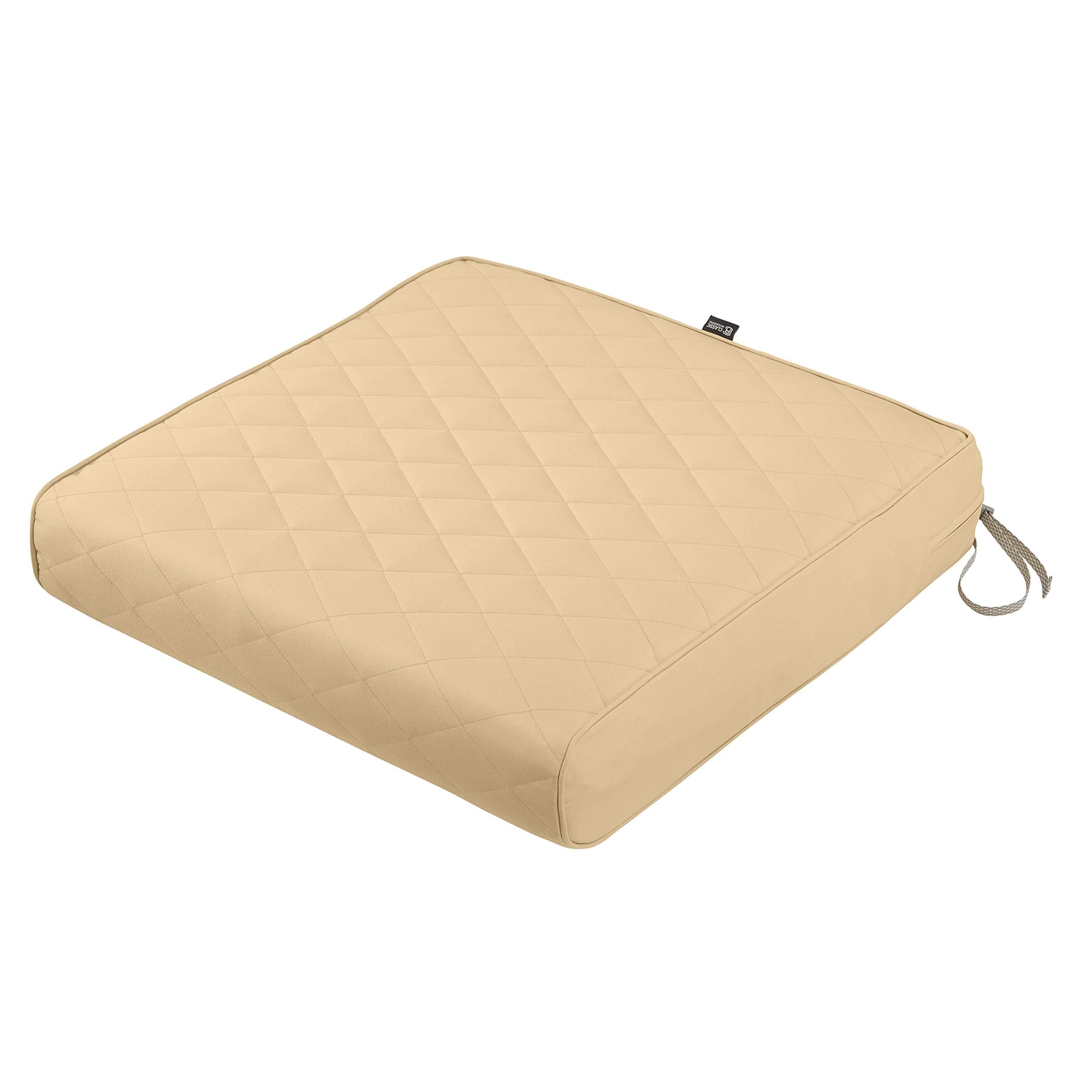 Classic Accessories Montlake FadeSafe Water-Resistant 25 x 25 x 5 Inch Square Outdoor Quilted Seat Cushion, Patio Furniture Chair Cushion, Chamomile