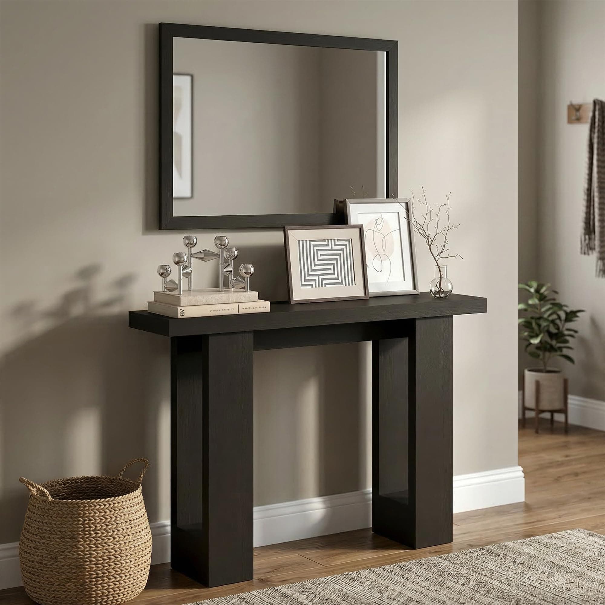 Furinno ARA 47-Inch Wide Entryway Table, Narrow Console Table, Dark Oak