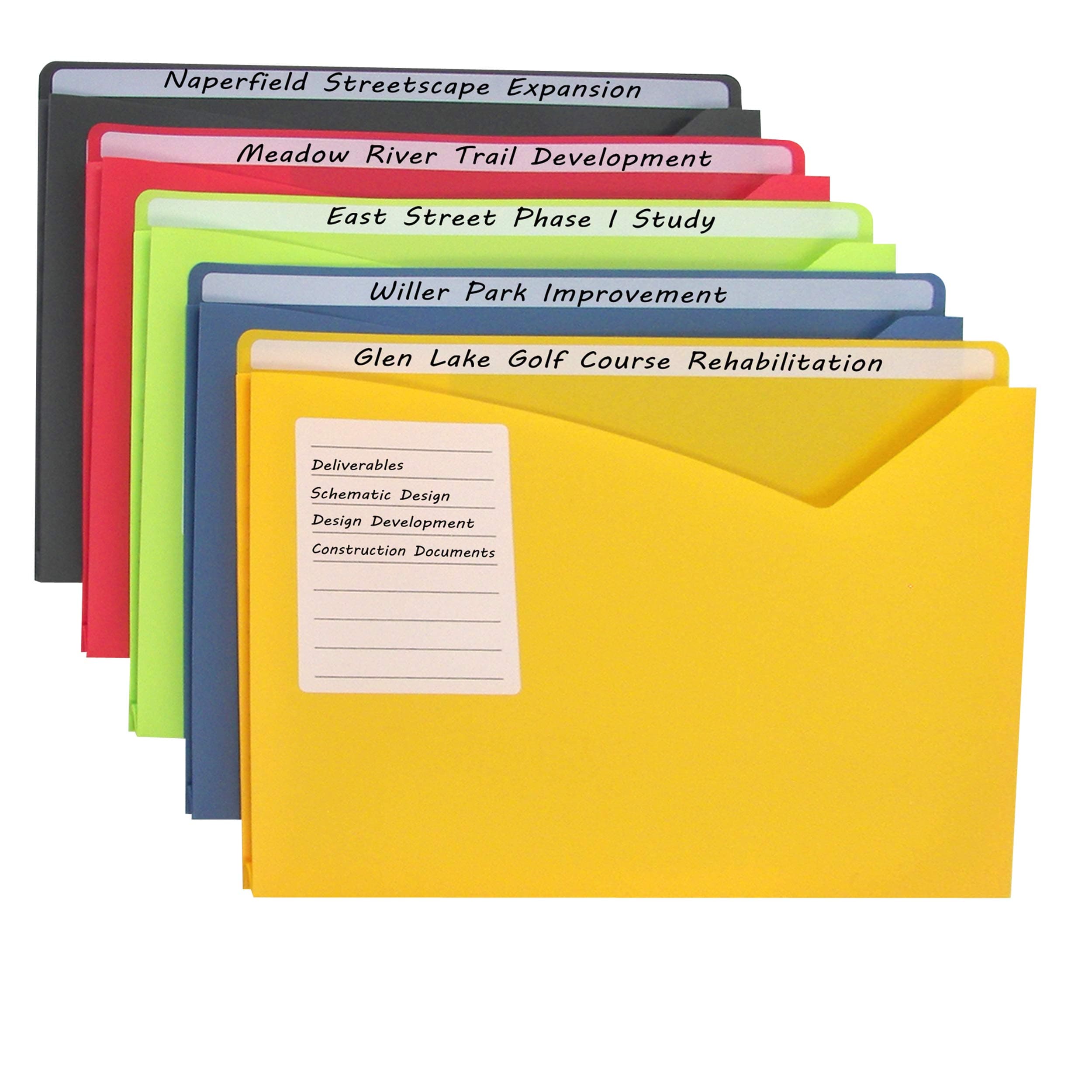 C-Line Write-On Polypropylene File Jackets, Assorted Colors, 8-1/2 x 11 Inches, 25 per Box (63060)