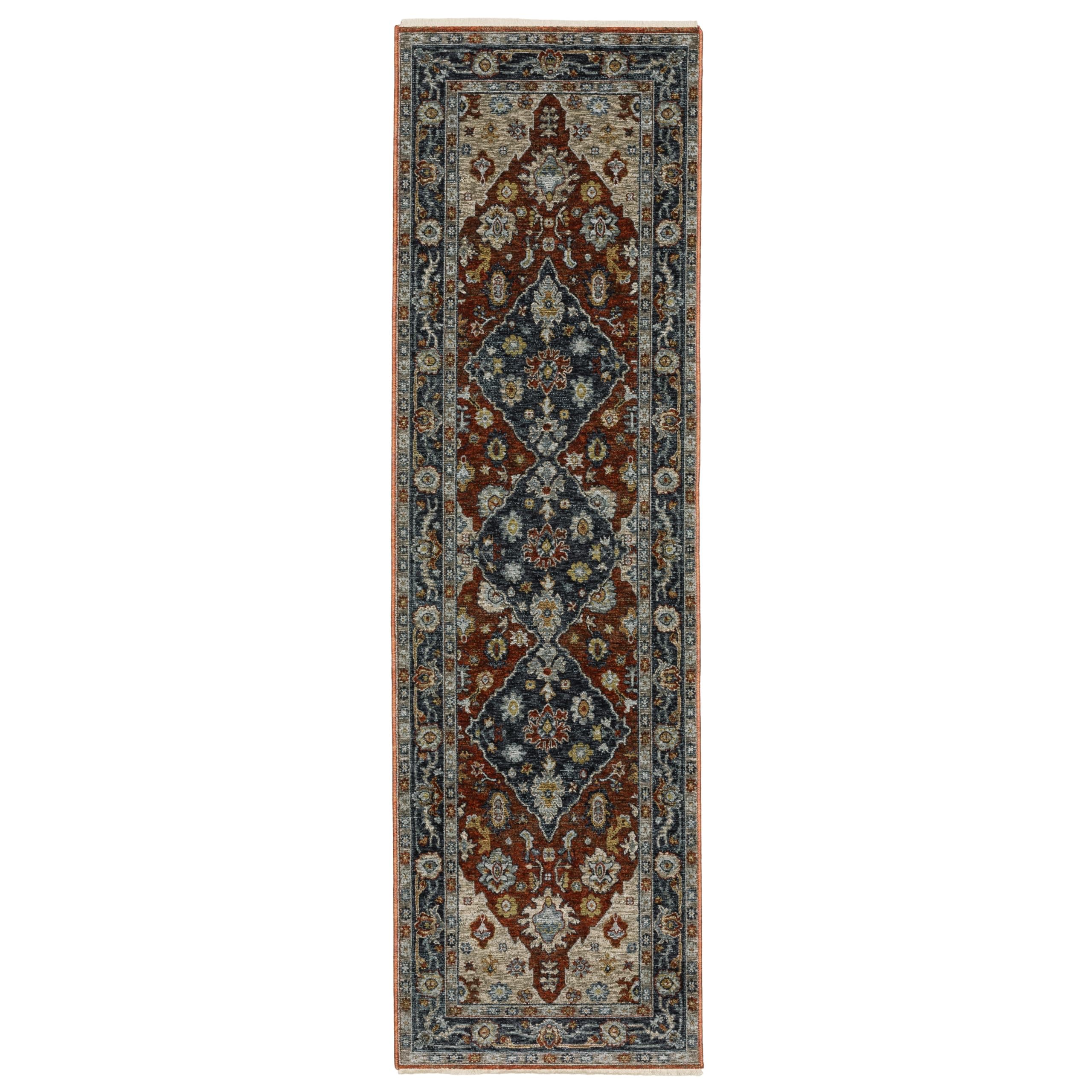 Oriental Weavers Aberdeen Area Rug - 1143H - 2'3" x 7'6" - in Rust/Blue - Vintage Inspired, Stain Resistant, Family and Pet Friendly, Entryway, Hallway Runner Rug