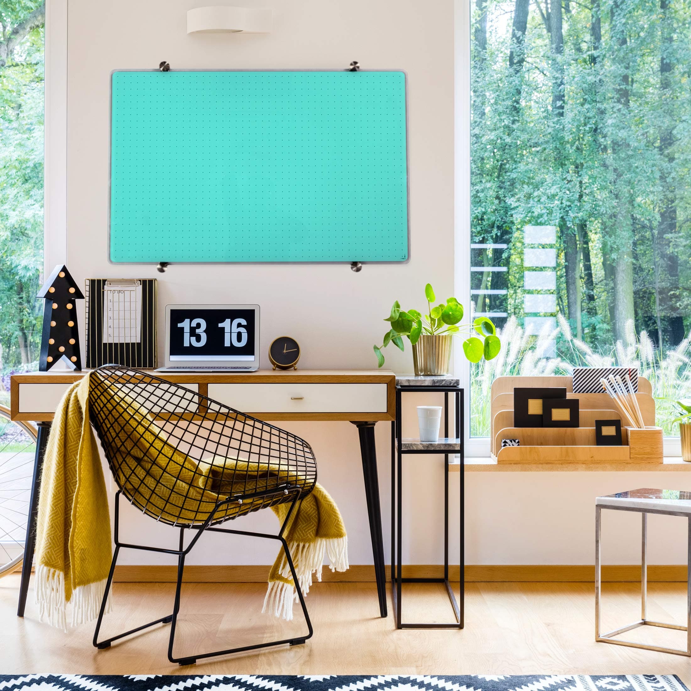 Floortex® Viztex® Glacier Teal Multi-Purpose Grid Glass Dry Erase Board 30" x 40"