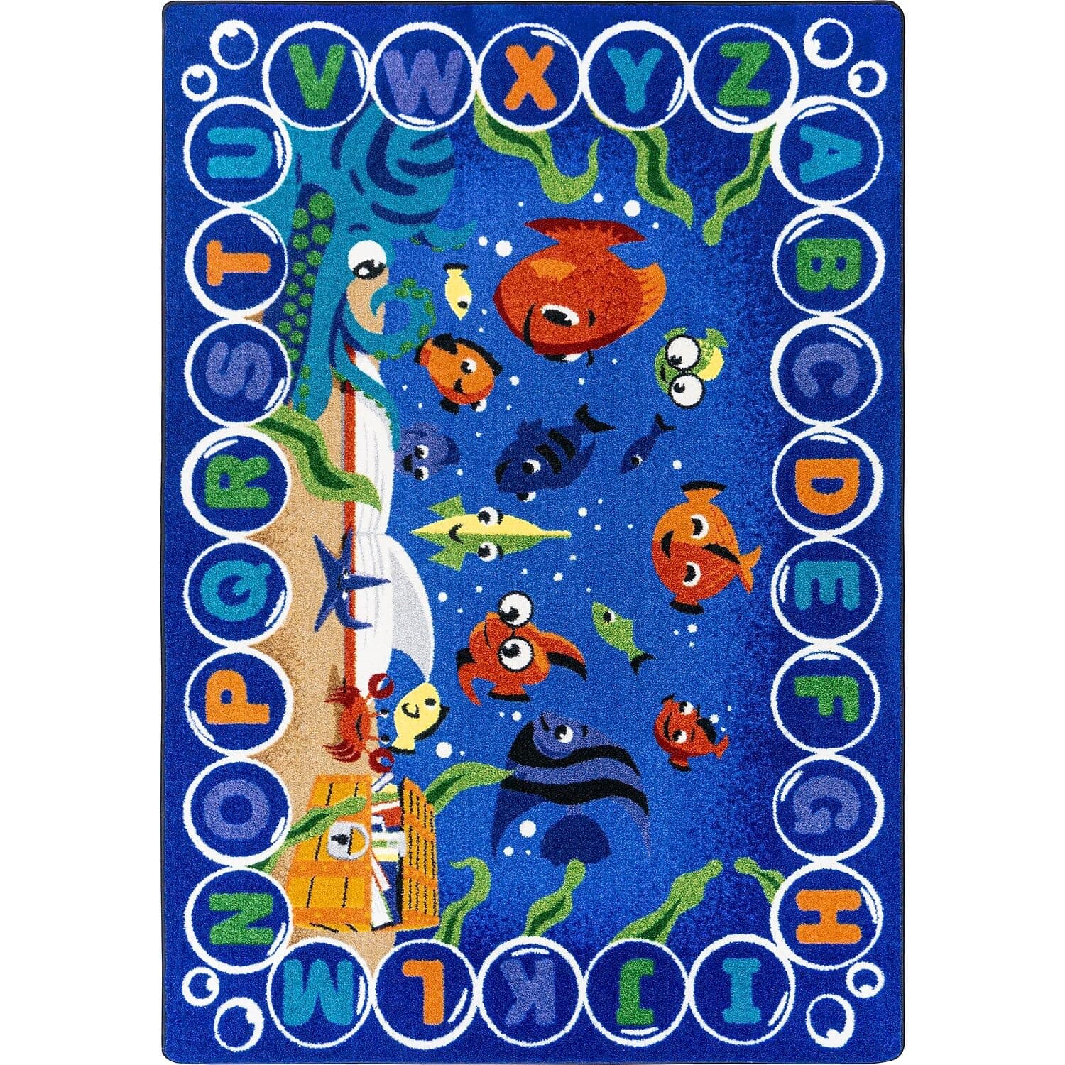 Joy Carpets Underwater Readers Educational Area Rug for Teaching and Learning, Classroom, Library, Playroom Carpet, Multi-Colored, 5'4" x 7'8"