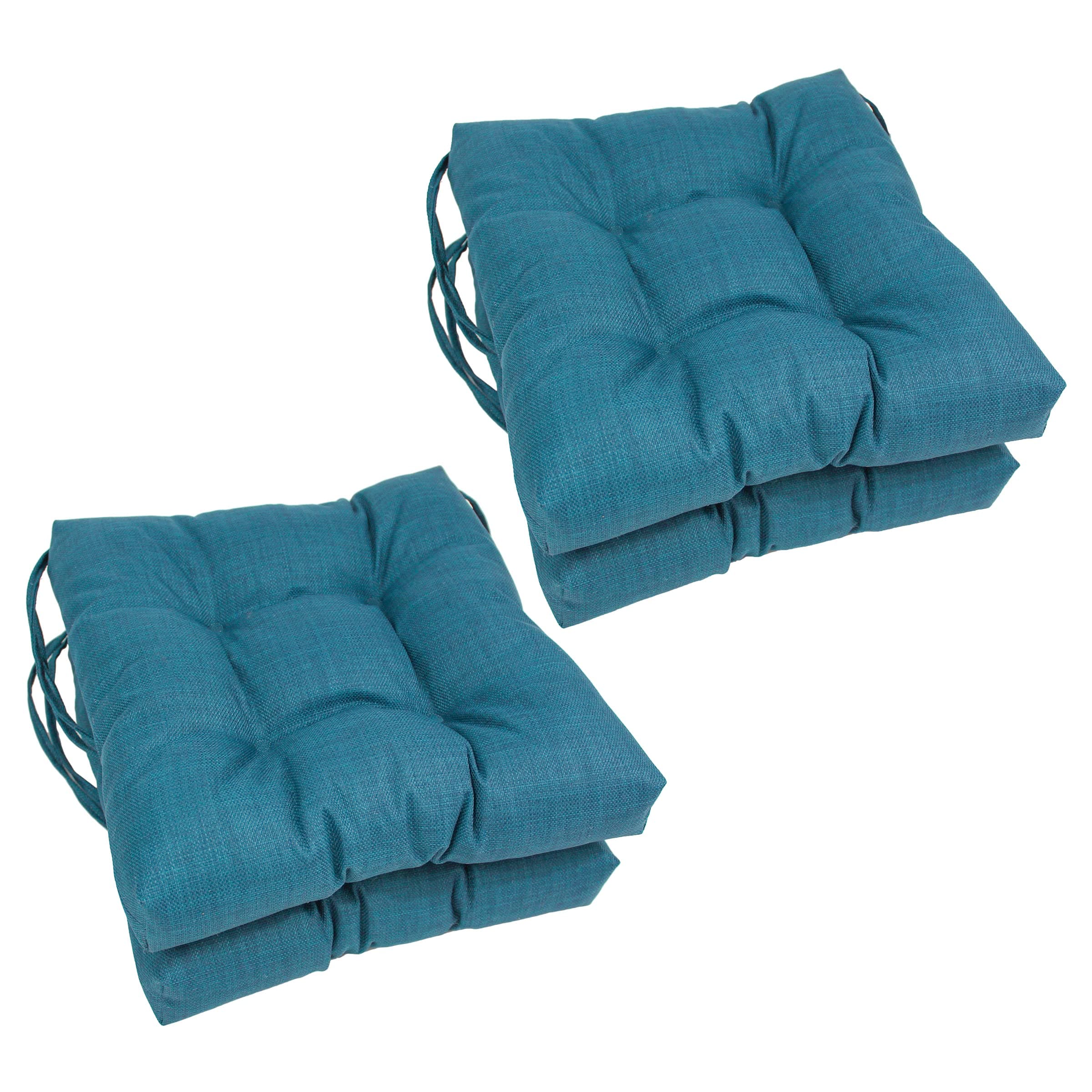 Blazing Needles 16-inch Indoor/Outdoor Square Chair Cushion, 16" x 16", Sea Blue 4 Count