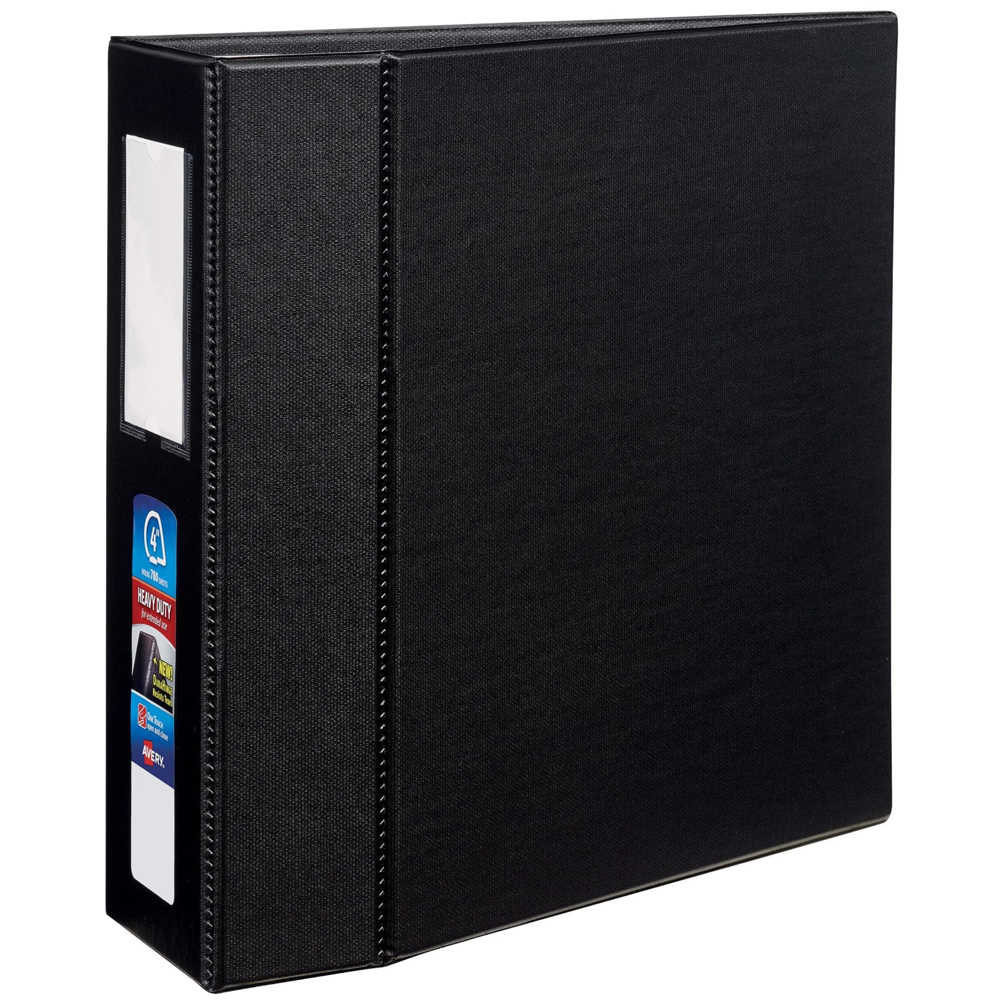 Avery Heavy-Duty 3 Ring Binder with Label Holder, 4 Inch One Touch EZD Rings, 4.5 Inch Spine, 1 Black Binder (79994)