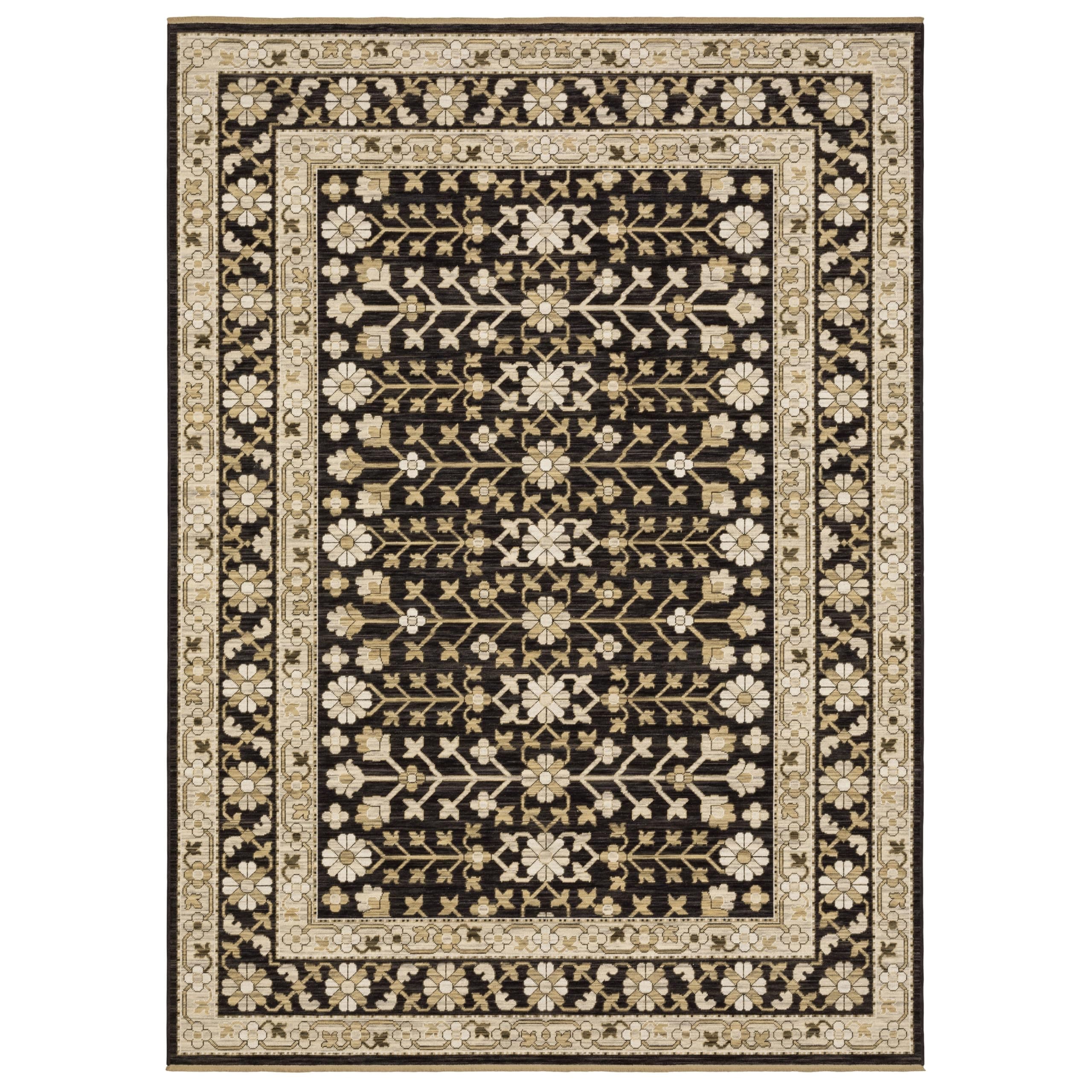 Oriental Weavers Acacia Machine Woven Area Rug - ACA10-3'3" x 5' - in Black/Beige - Traditional Style Bedroom, Bathroom, Entryway Rug