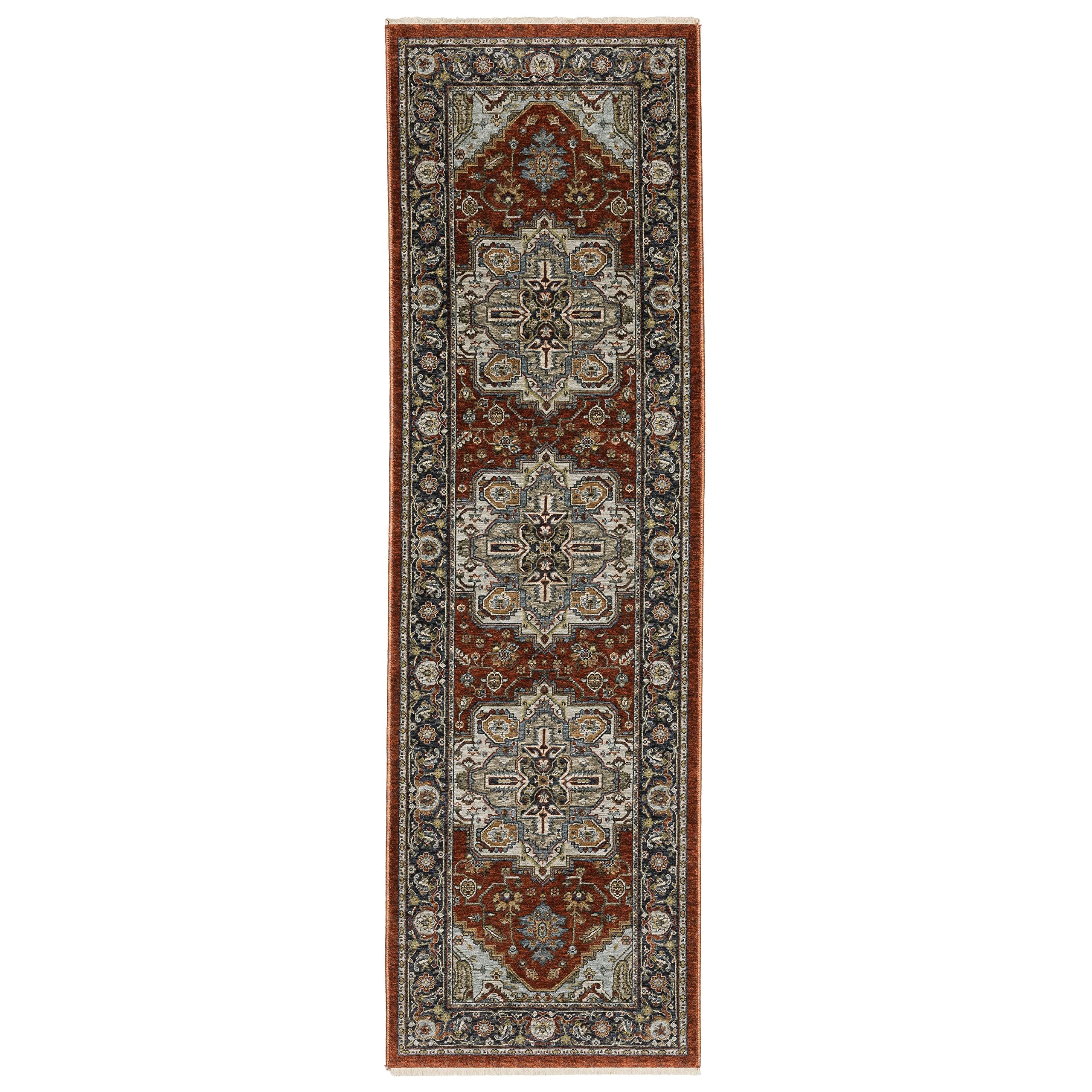 Oriental Weavers Aberdeen Area Rug - 1144R - 2'3" x 7'6" - in Red/Blue - Vintage Inspired, Stain Resistant, Family and Pet Friendly, Entryway, Hallway Runner Rug