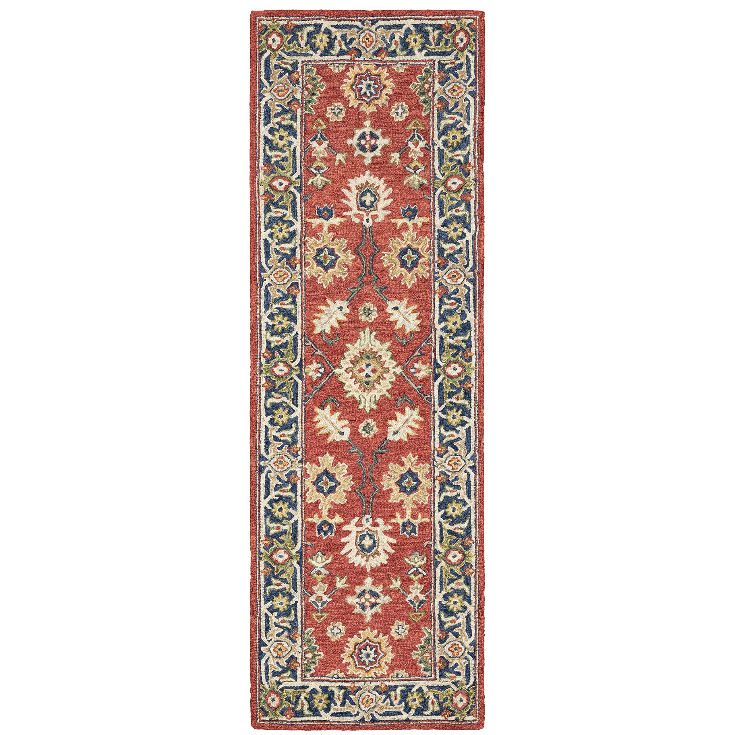 Oriental Weavers Alfresco Hand-Made Wool Area Rug - 28404-2'6" x 8' - in Red/Blue - Vintage Inspired, Hand-Made Wool Rugs, Entryway, Hallway Runner Rug