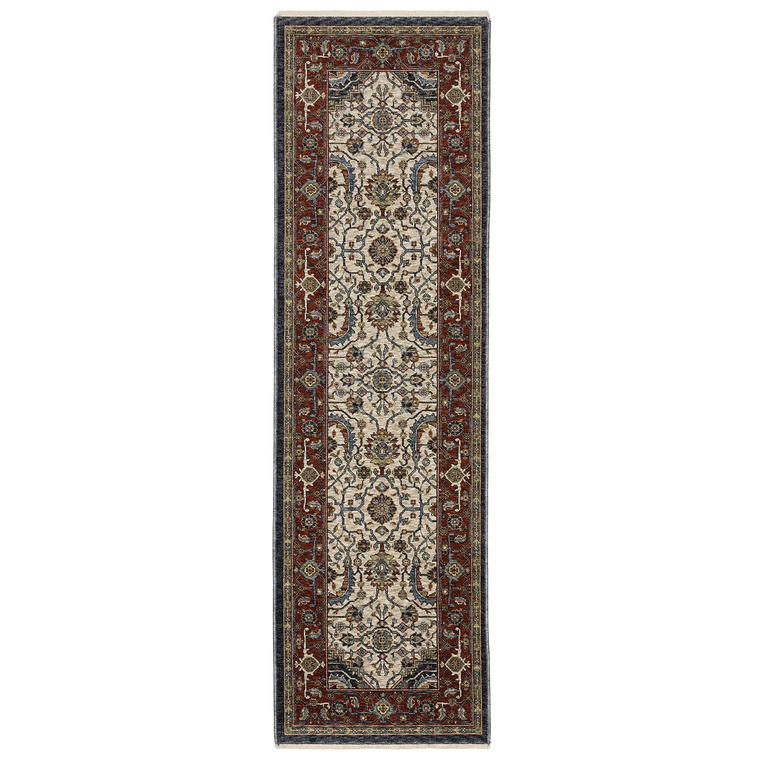 Oriental Weavers Aberdeen Area Rug - 752W1-2'3" x 7'6" - in Ivory/Red - Vintage Inspired, Stain Resistant, Family and Pet Friendly, Entryway, Hallway Runner Rug