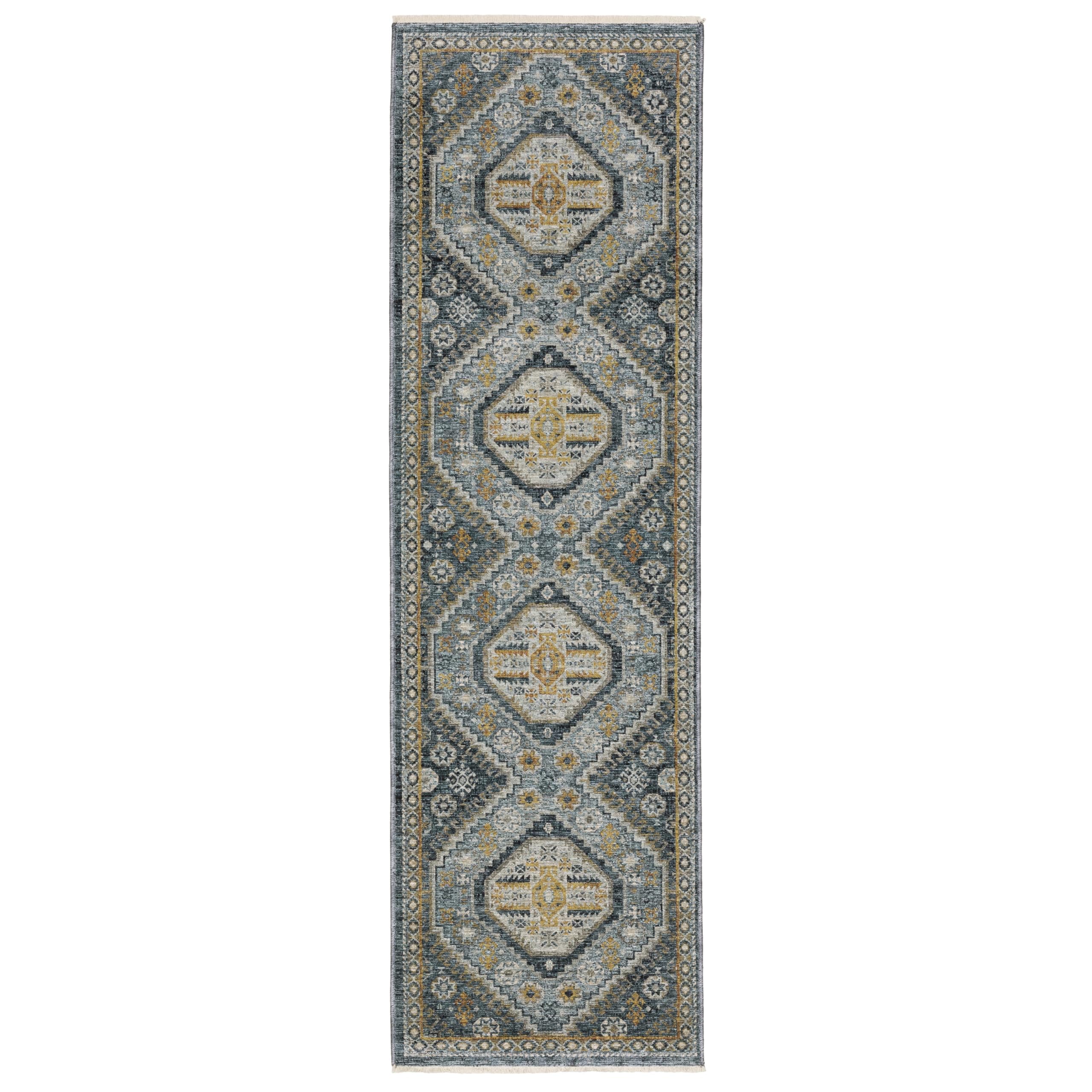 Oriental Weavers Aberdeen Area Rug - 7150B - 2'3" x 7'6" - in Blue/Gold - Vintage Inspired, Stain Resistant, Family and Pet Friendly, Entryway, Hallway Runner Rug