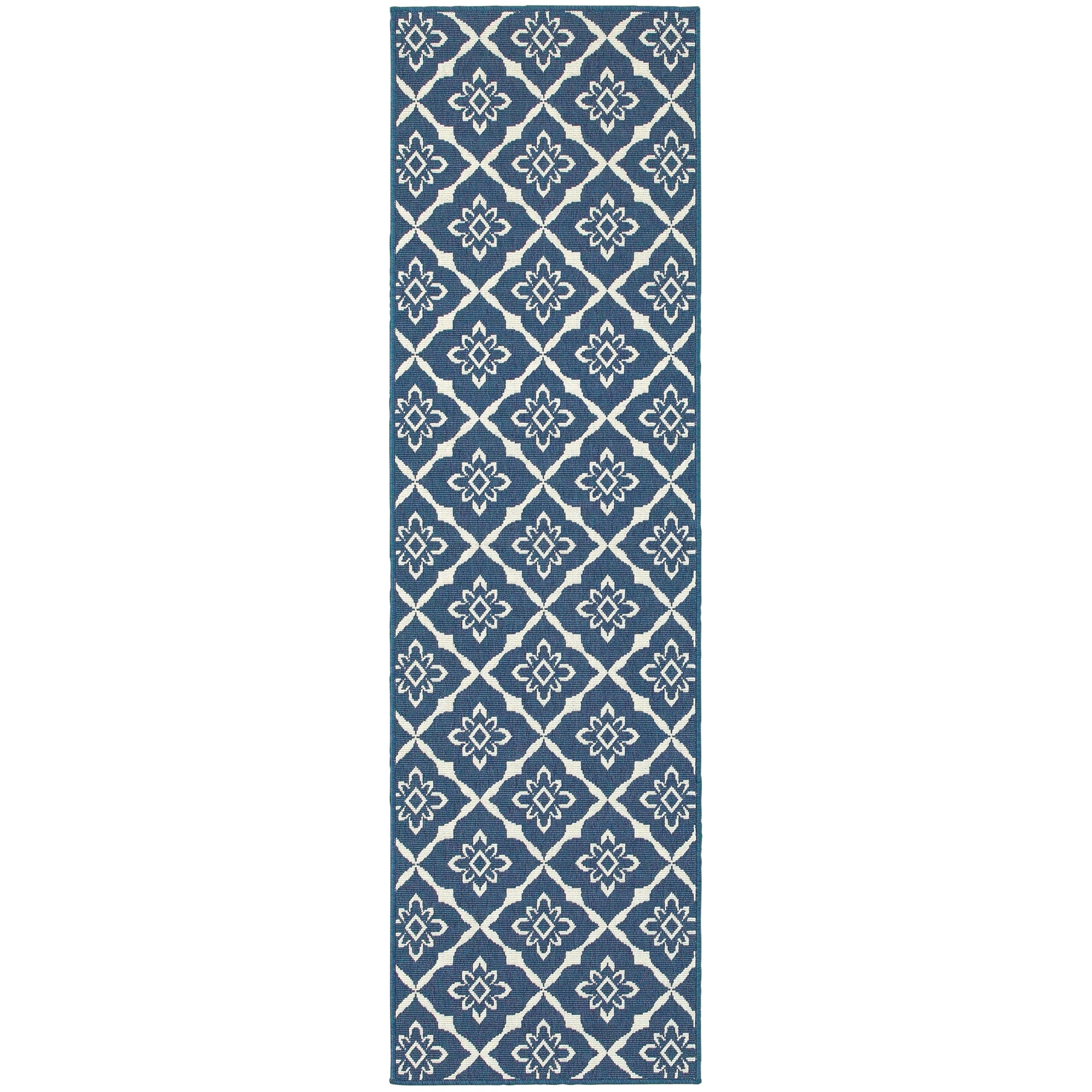 Oriental Weavers Meridian 2'3" x 7'6" Machine Woven Runner Rug in Navy