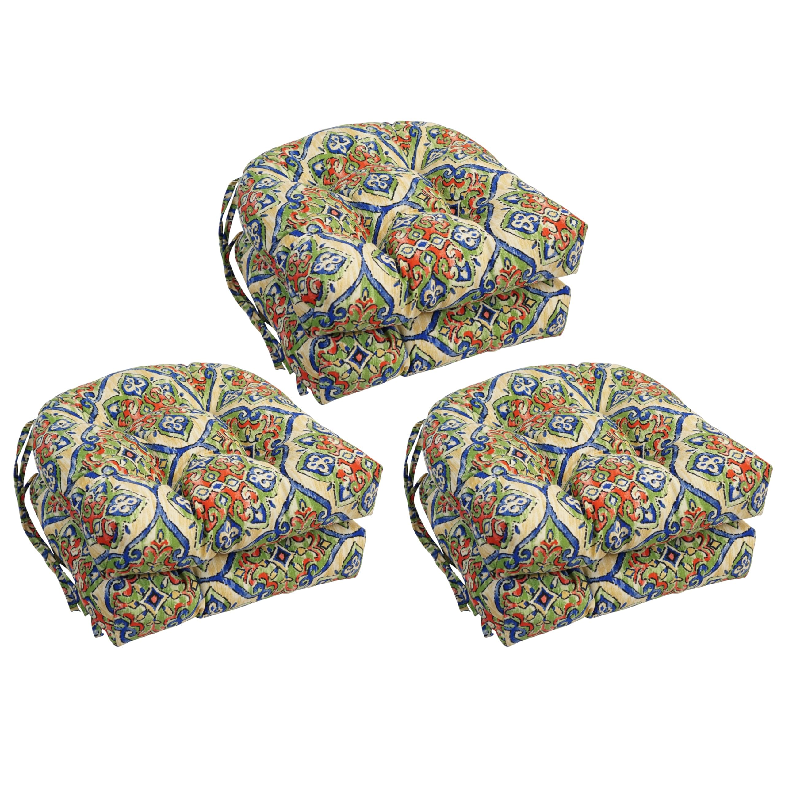 Blazing Needles 16-inch Rounded Back Tufted Outdoor Chair Cushion, Splendor Festive, 16 x 16, 6 Count