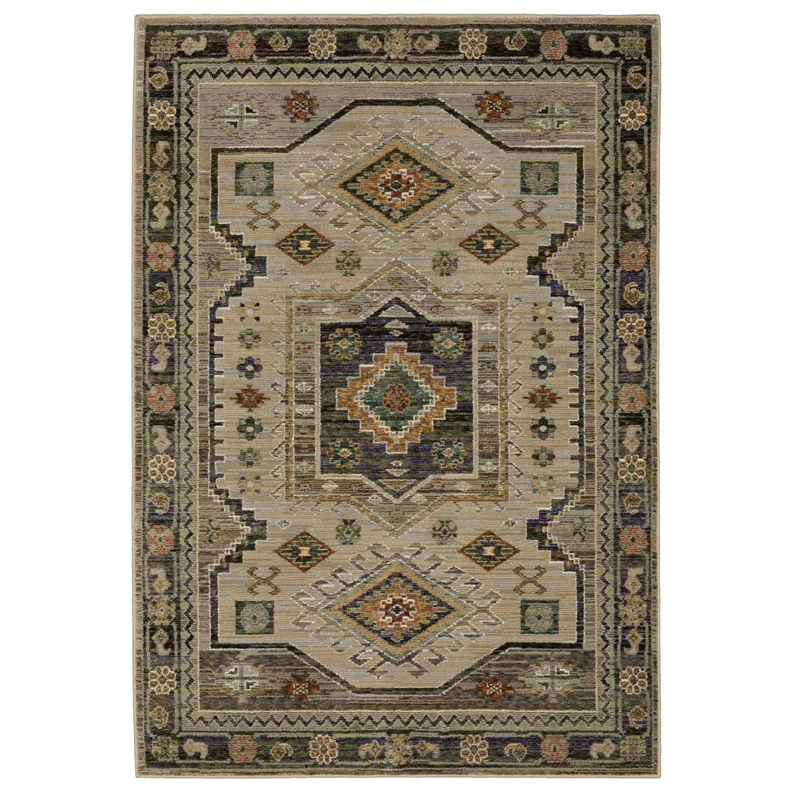 Oriental Weavers Andorra Area Rug - 2442D - 1'10" x 3'2" - in Grey/Green - Vintage Bohemian Style, Stain Resistant, Family and Pet Friendly, Entryway, Bathroom Accent Rug