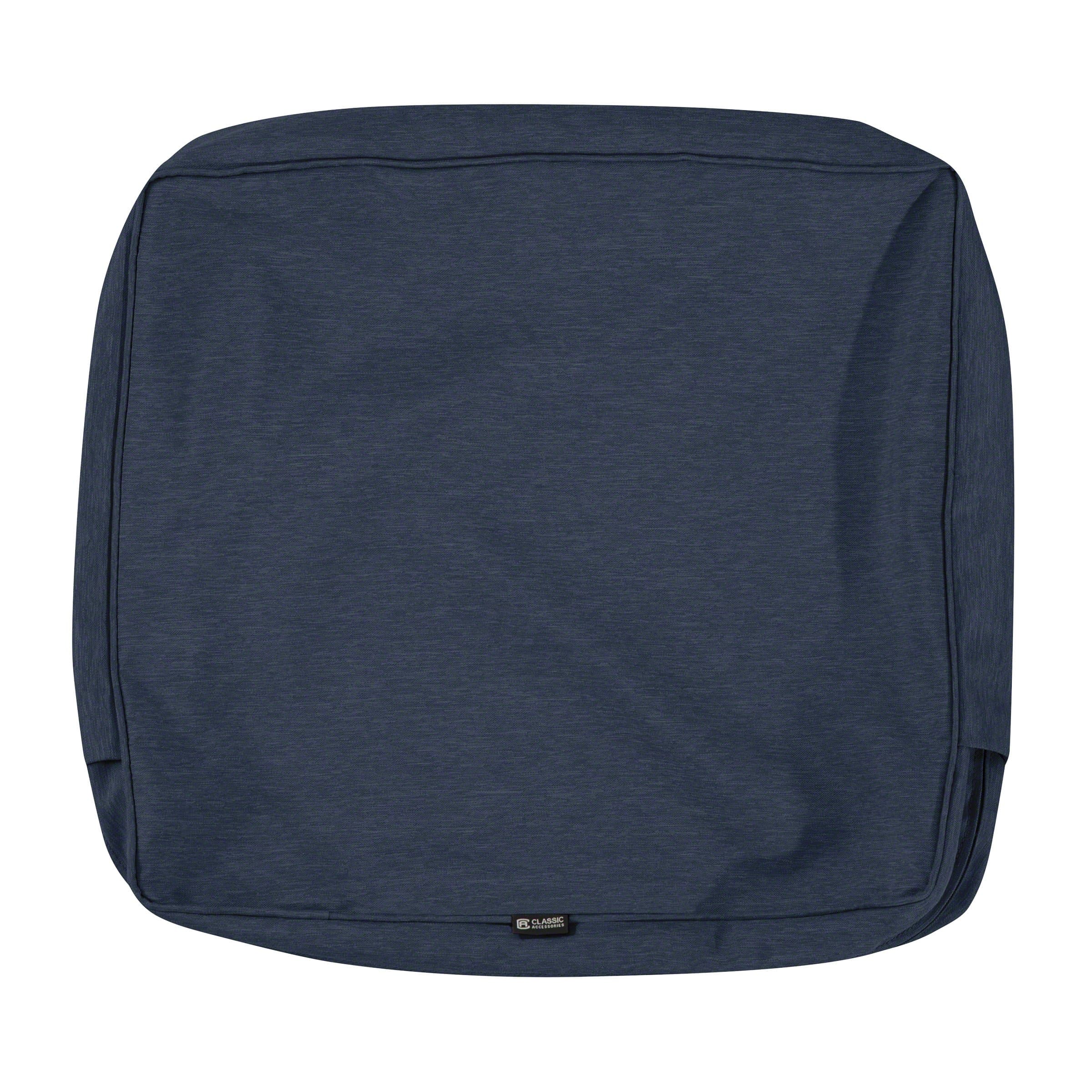 Classic Accessories Montlake Water-Resistant 21 x 22 x 4 Inch Outdoor Back Cushion Slip Cover, Patio Furniture Cushion Cover, Heather Indigo Blue, Patio Furniture Cushion Covers