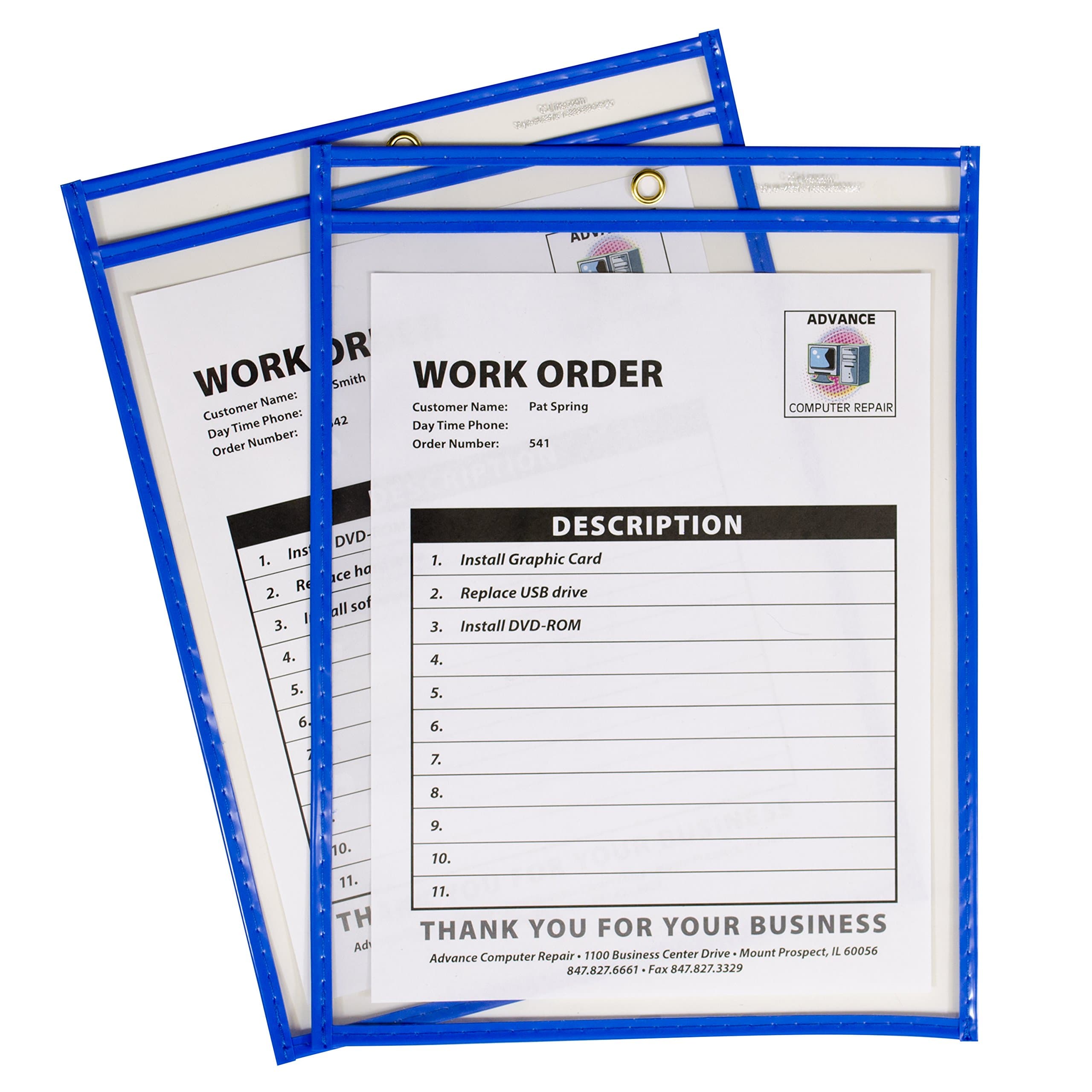 C-Line Stitched Shop Ticket Holders, Top Load, Super Heavy, Clear, 9" X 12" Inserts, 15/box