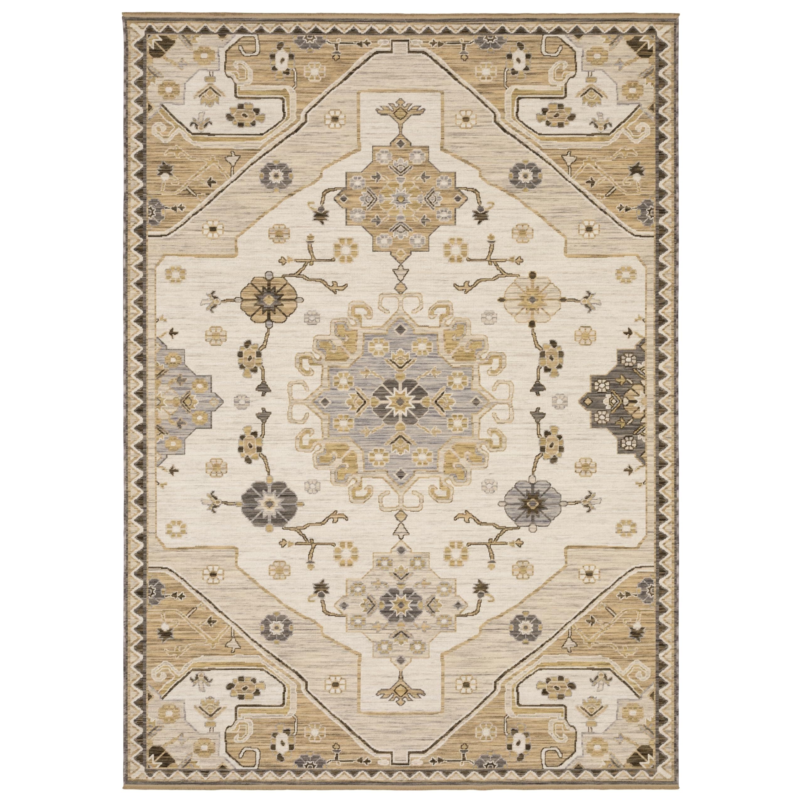 Oriental Weavers Acacia Machine Woven Area Rug - ACA03-2' x 3' - in Tan/Grey - Traditional Style Hallway, Entryway, Kitchen, Bathroom Rug