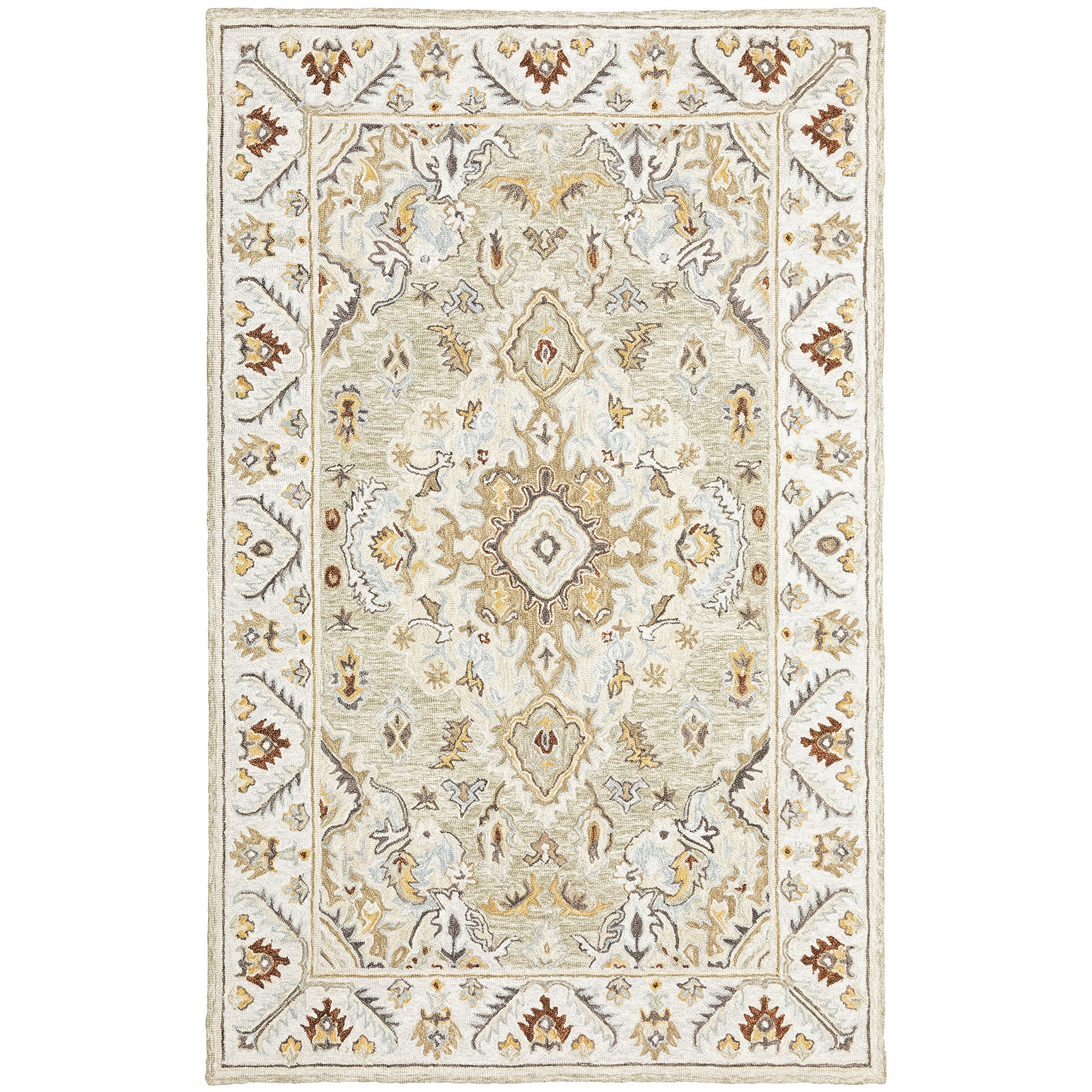 Oriental Weavers Alfresco Hand-Made Wool Area Rug - 28403-3'6" x 5'6" - in Ivory/Beige - Vintage Inspired, Hand-Made Wool Rugs, Entrway, Bedroom Rug