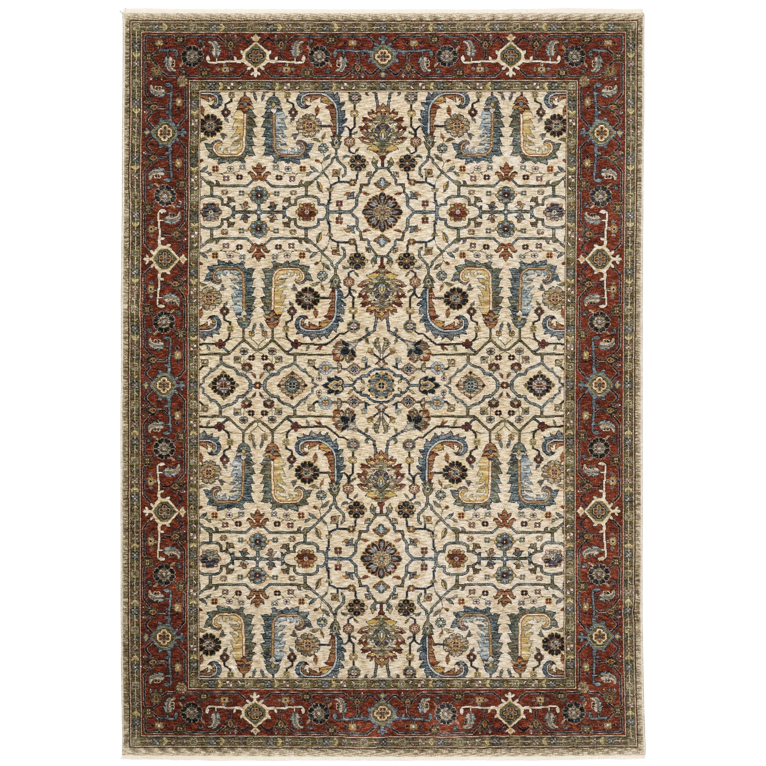 Oriental Weavers Aberdeen Area Rug - 144D1 - 3'3" x 5' - in Ivory/ Red - Vintage Inspired, Stain Resistant, Family and Pet Friendly , Entrway, Bedroom Rug