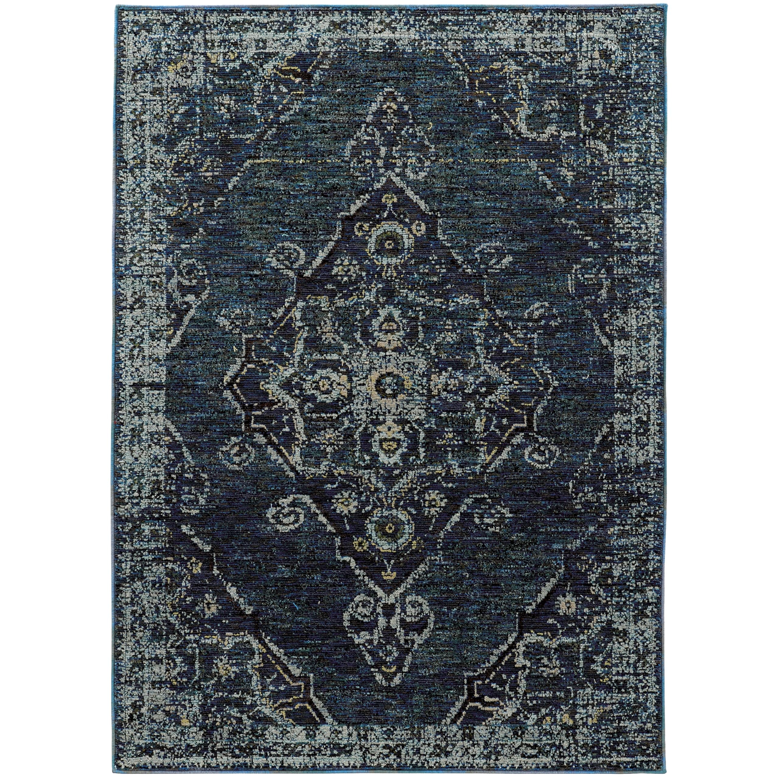 Oriental Weavers Andorra Area Rug - 7135F - 3'3" x 5'2" - in Blue/Light Blue - Vintage Inspired, Stain Resistant, Family and Pet Friendly, Entrway, Bedroom Rug