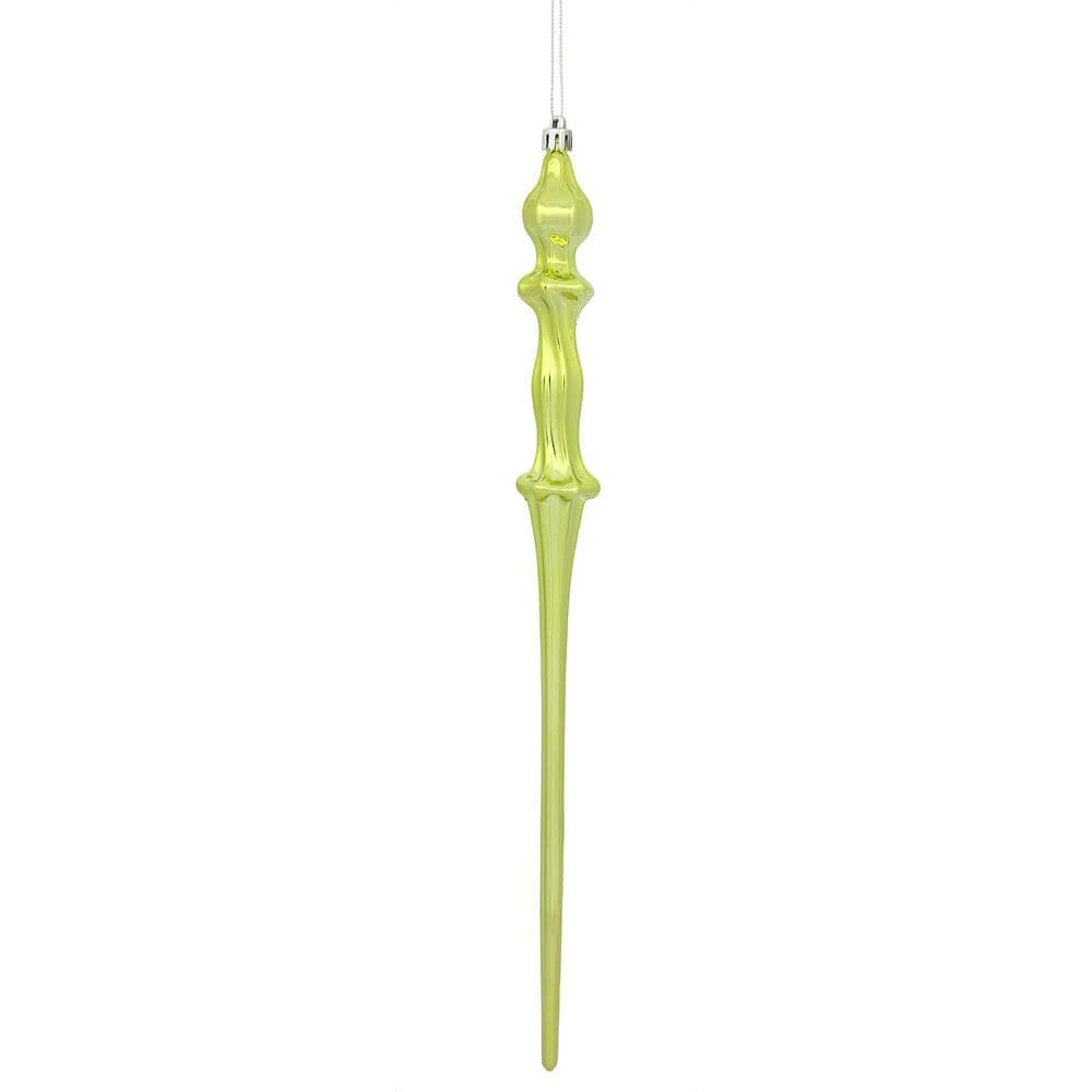 Lime Icicle Ornaments by VICKERMAN, 15.7" Shiny, Drilled & Wired, Pack of 3